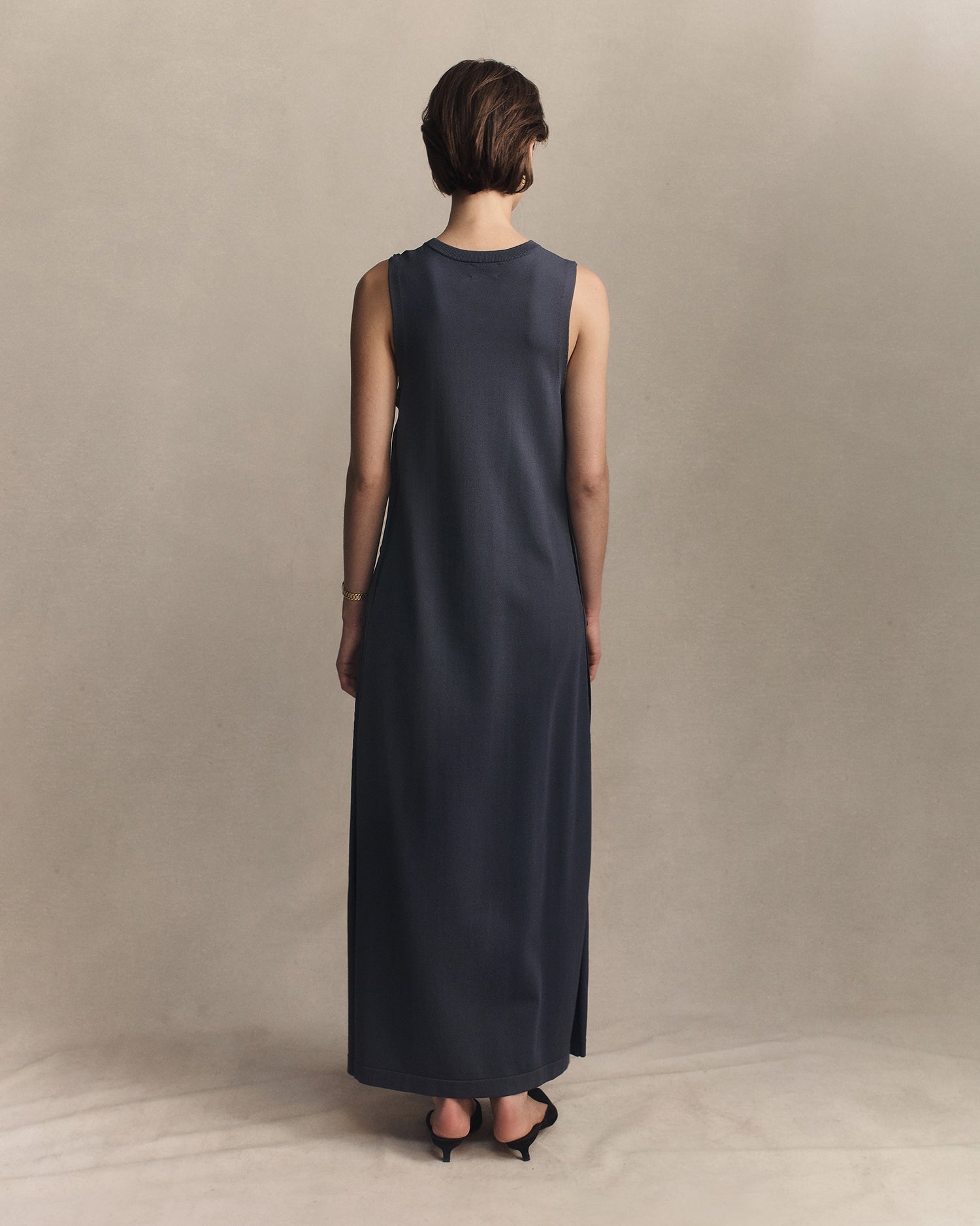 Crepe Knit Button Dress - Oily Blue