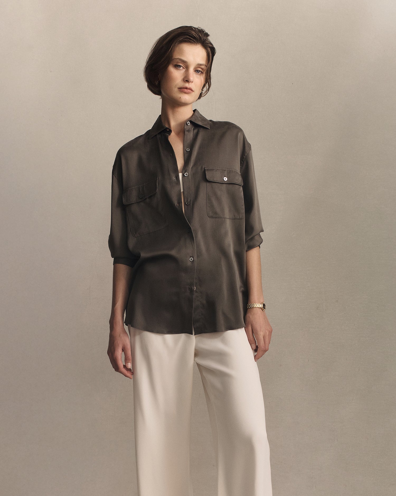 Camilla Shirt - Olive Silk