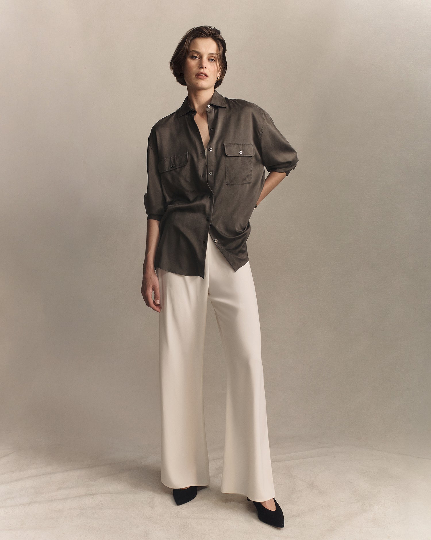 Camilla Shirt - Olive Silk