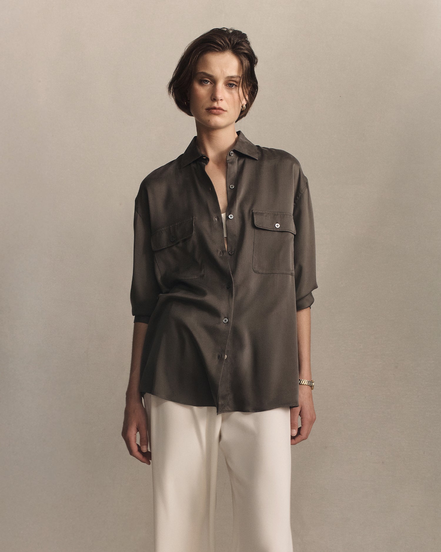 Camilla Shirt - Olive Silk