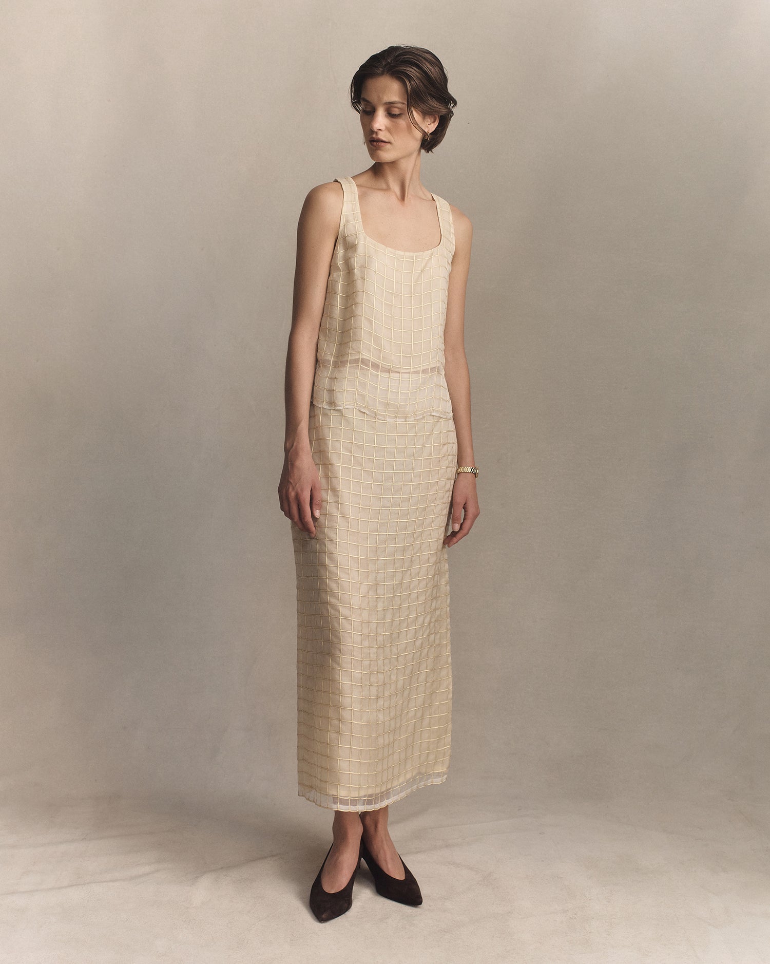 Tia Skirt - Gold Check