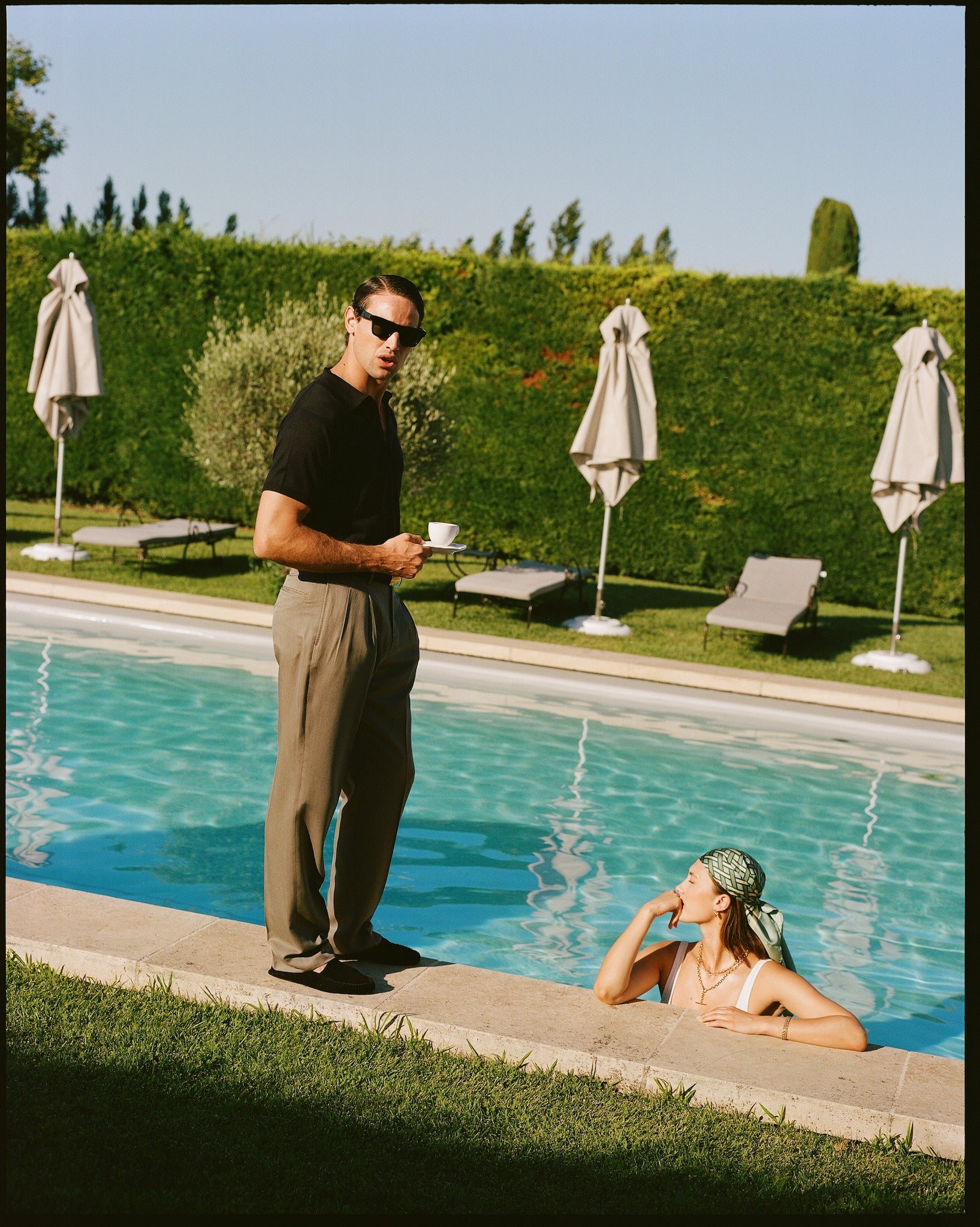 p johnson mens tailoring silk trousers honeycomb polo sunglasses provence silk head scarf