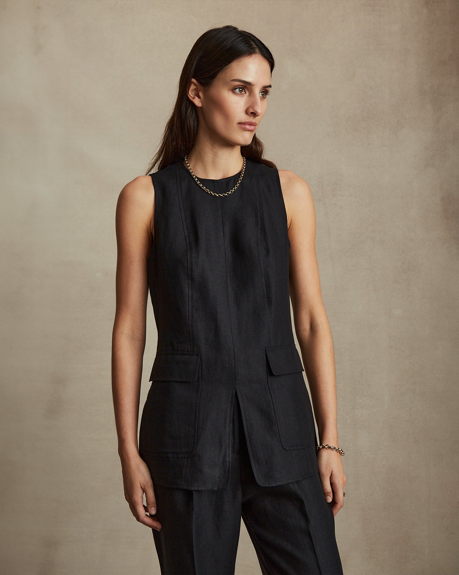 Evalin Top Black Herringbone