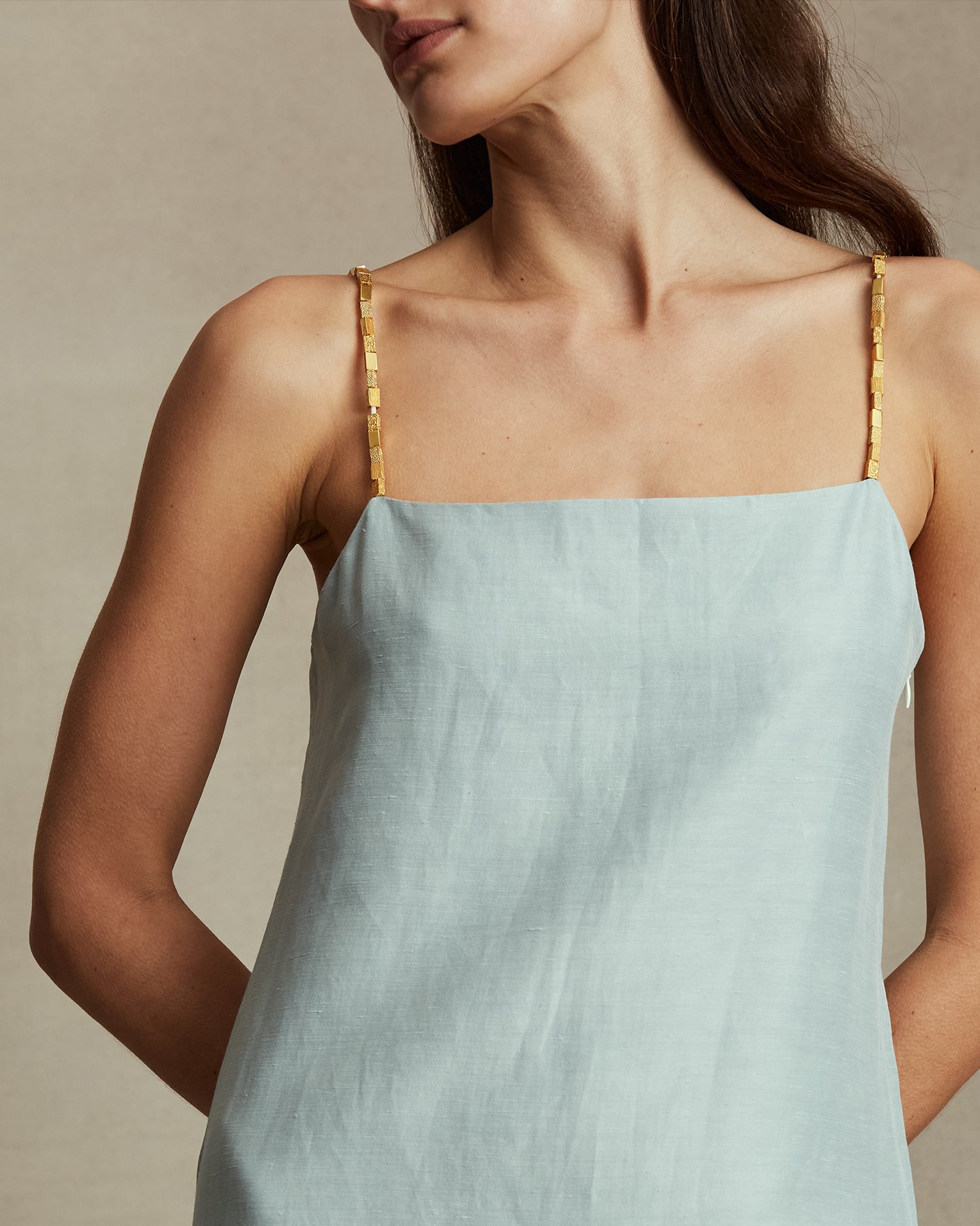 Helena Beaded Mini Dress - Dusty Blue