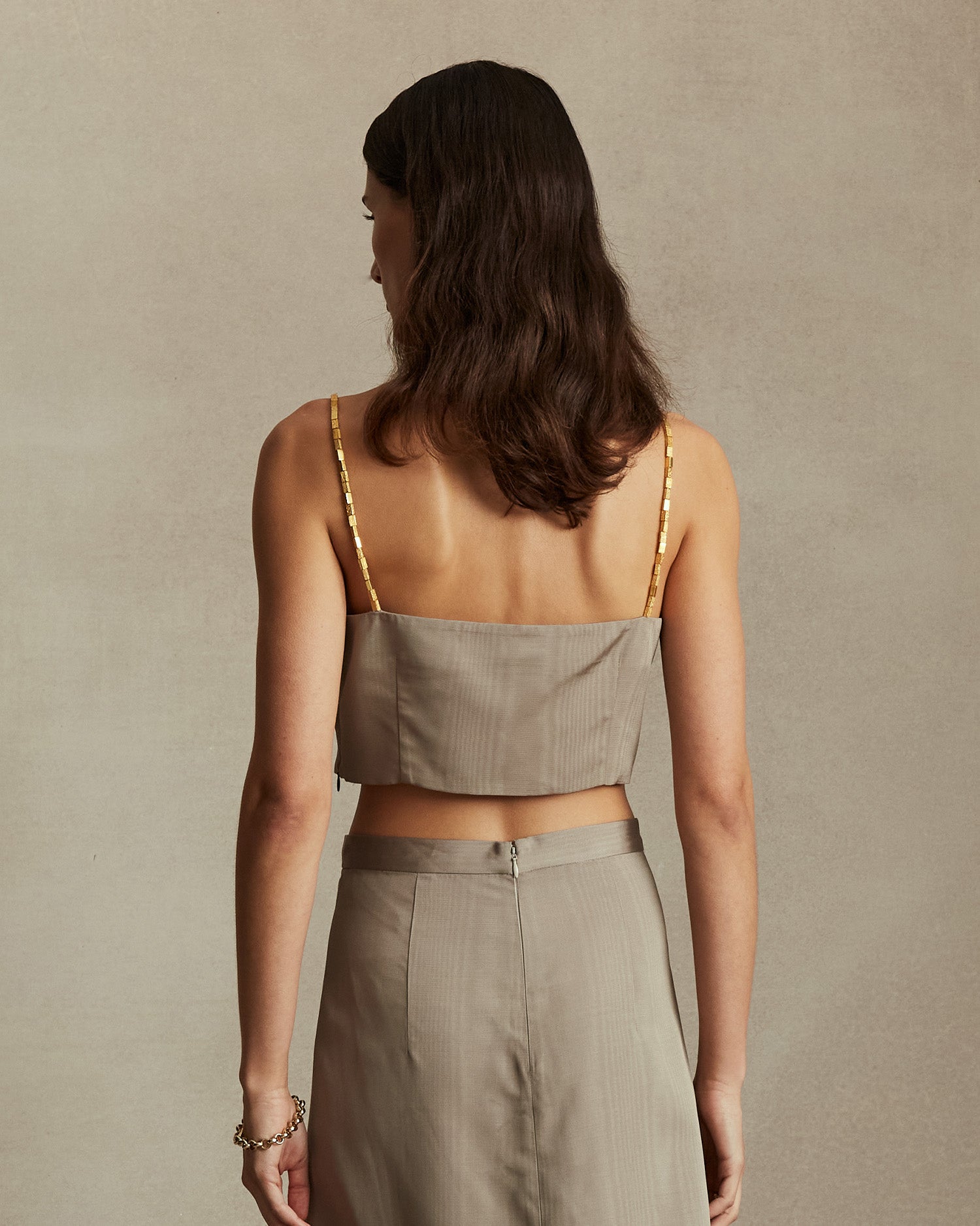 Helena Beaded Crop Top - Taupe Moire