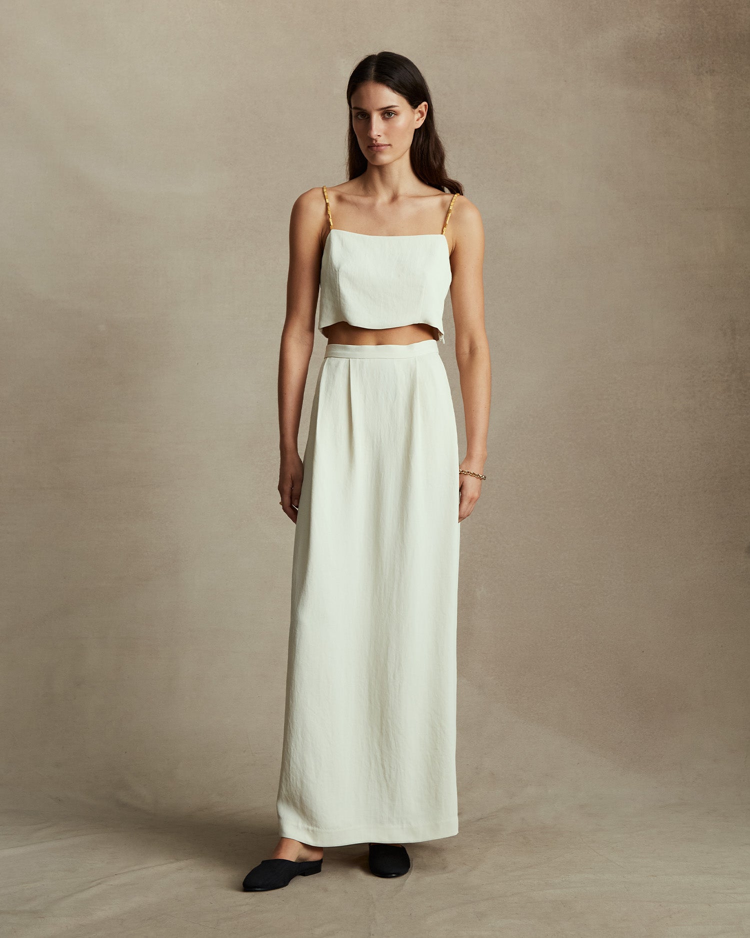 Helena Beaded Crop Top - Cream