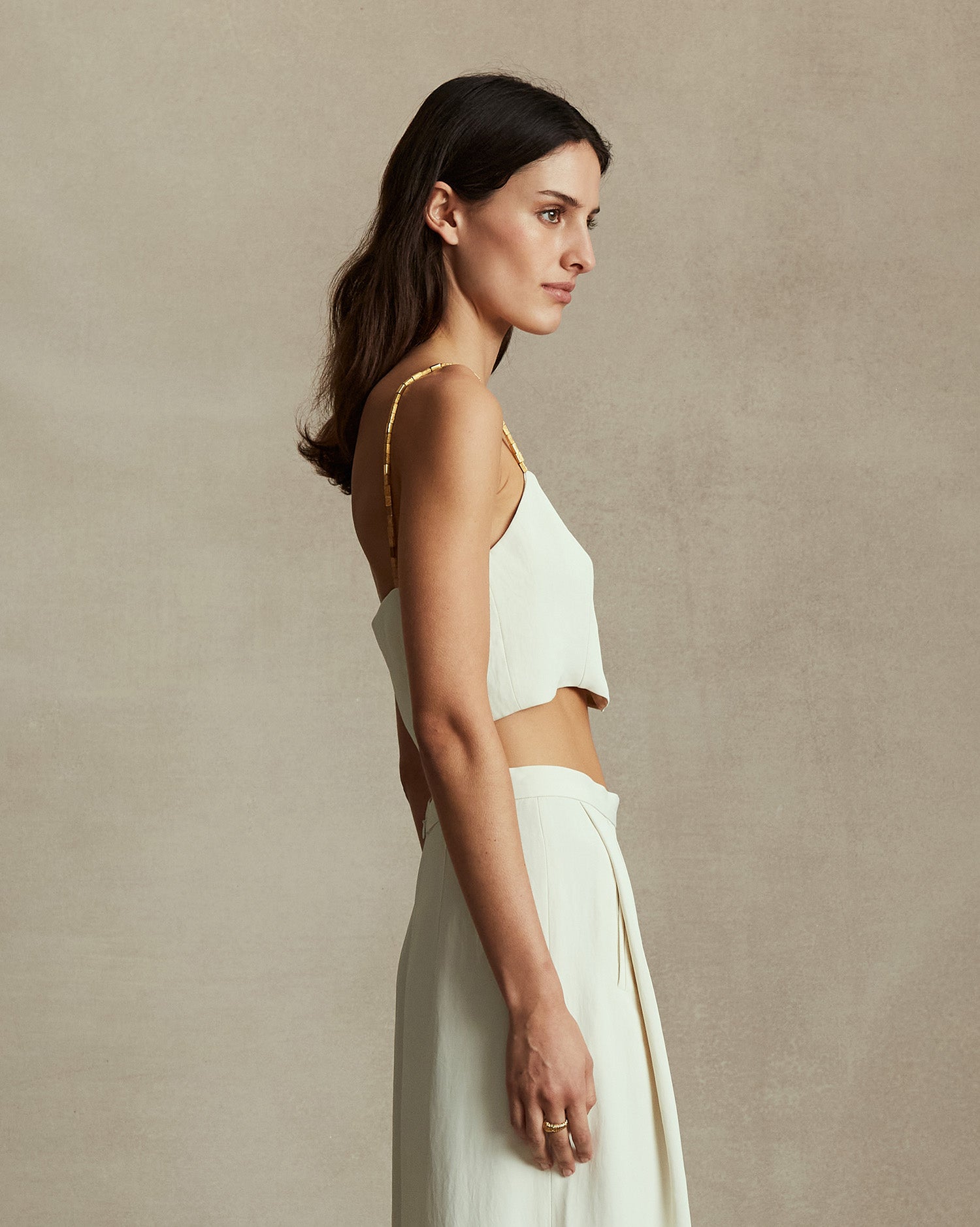 Helena Beaded Crop Top - Cream