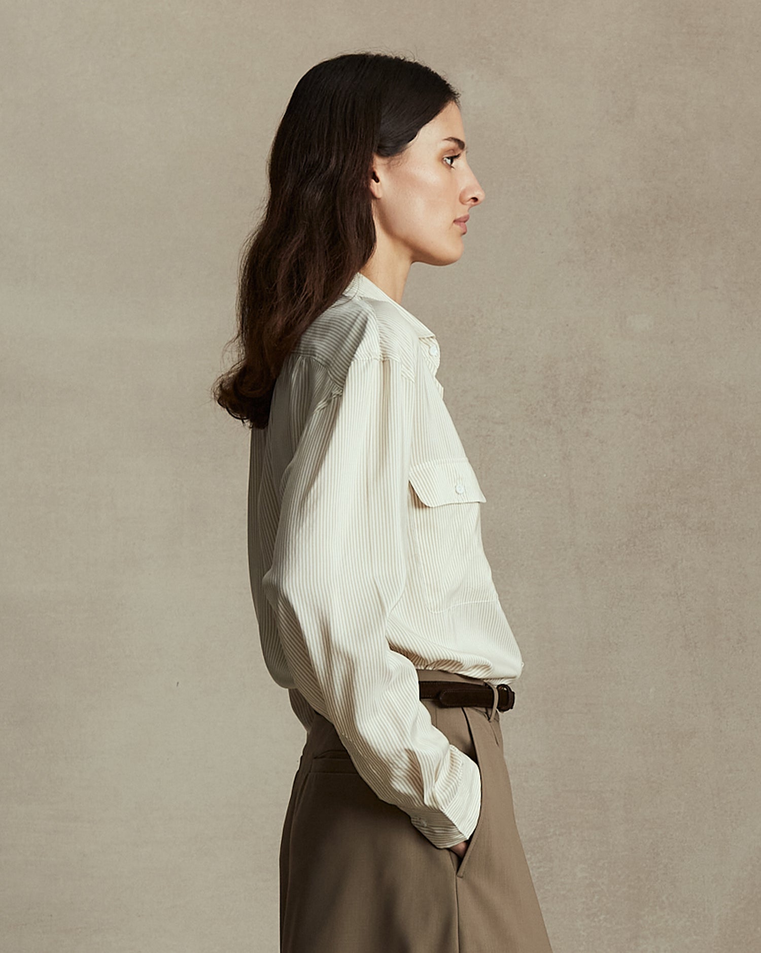 Camilla Shirt - Beige Stripe Silk