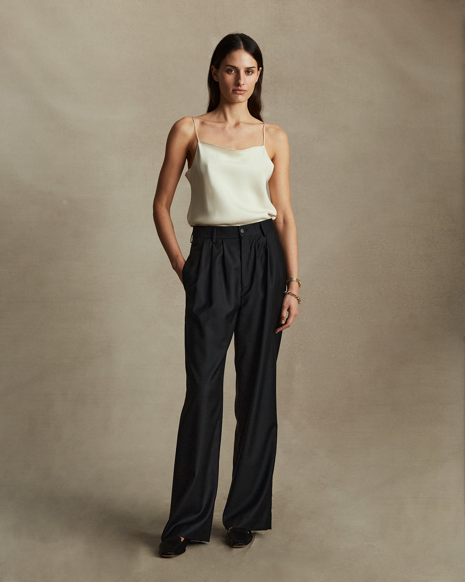 Ava Pleated Trouser - Black Twill