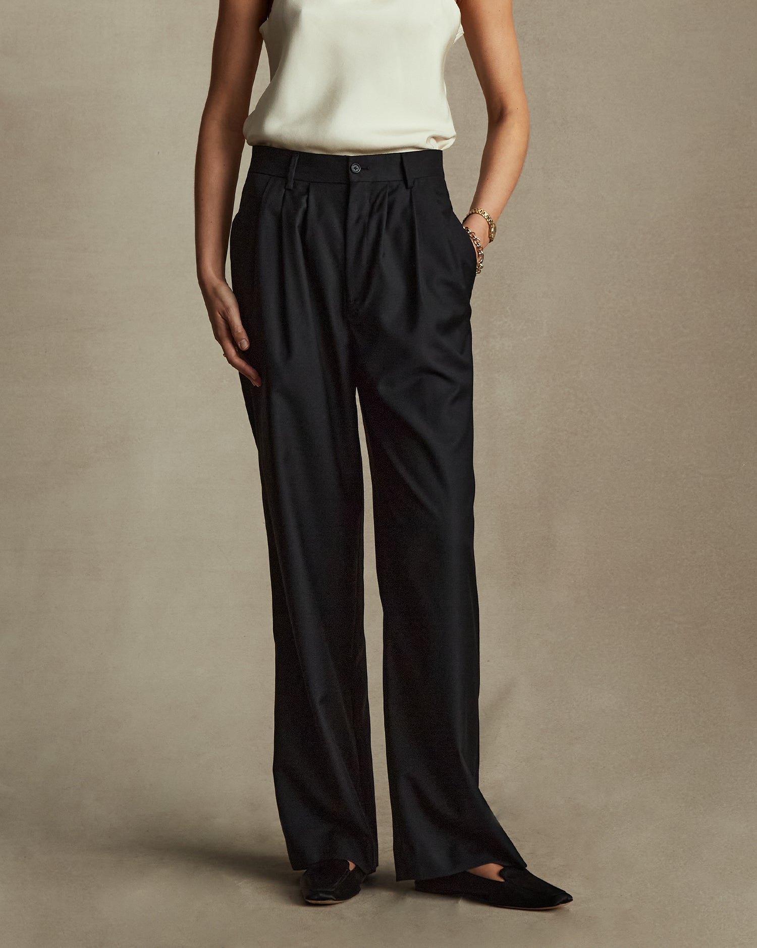 Ava Pleated Trouser - Black Twill