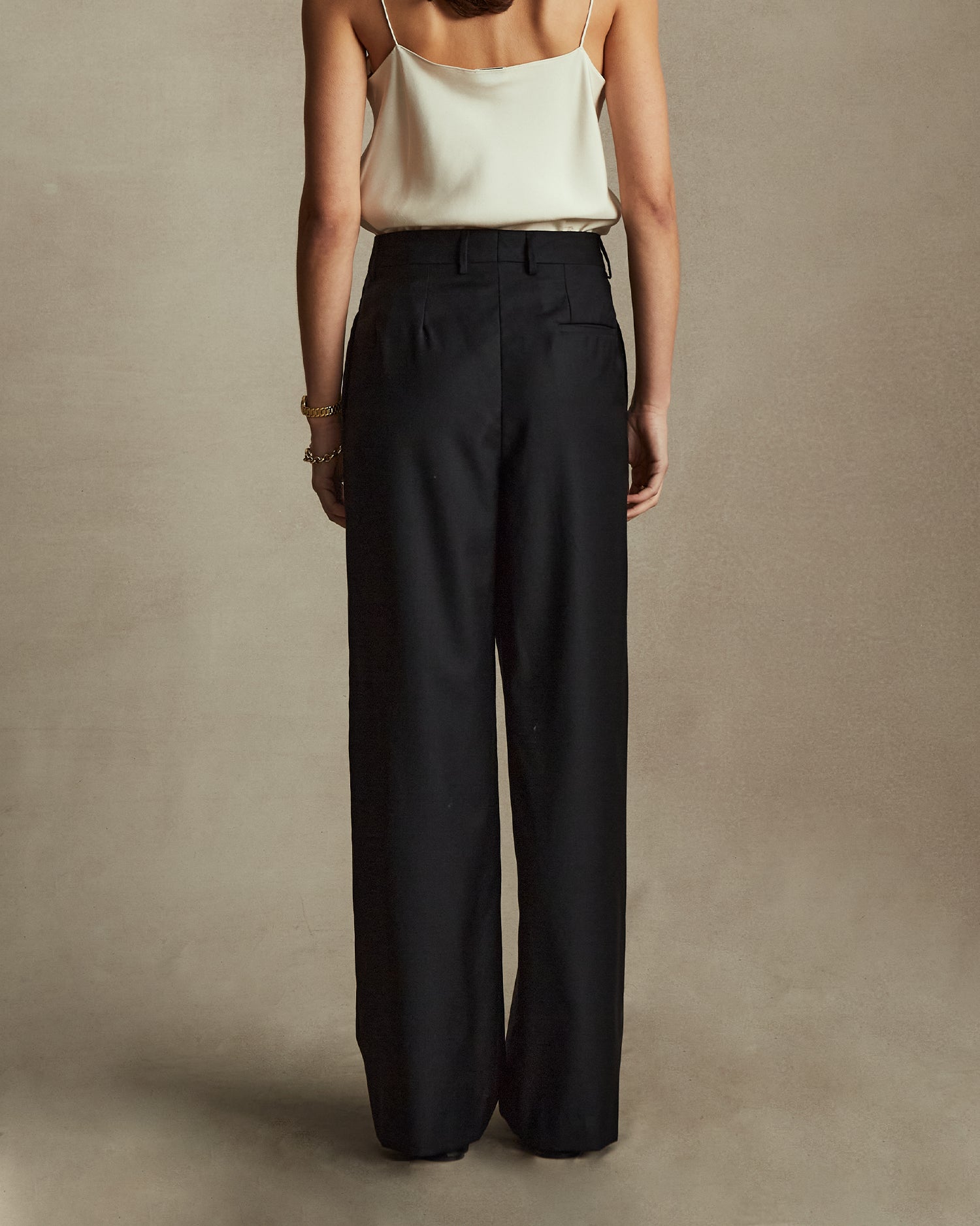 Ava Pleated Trouser - Black Twill