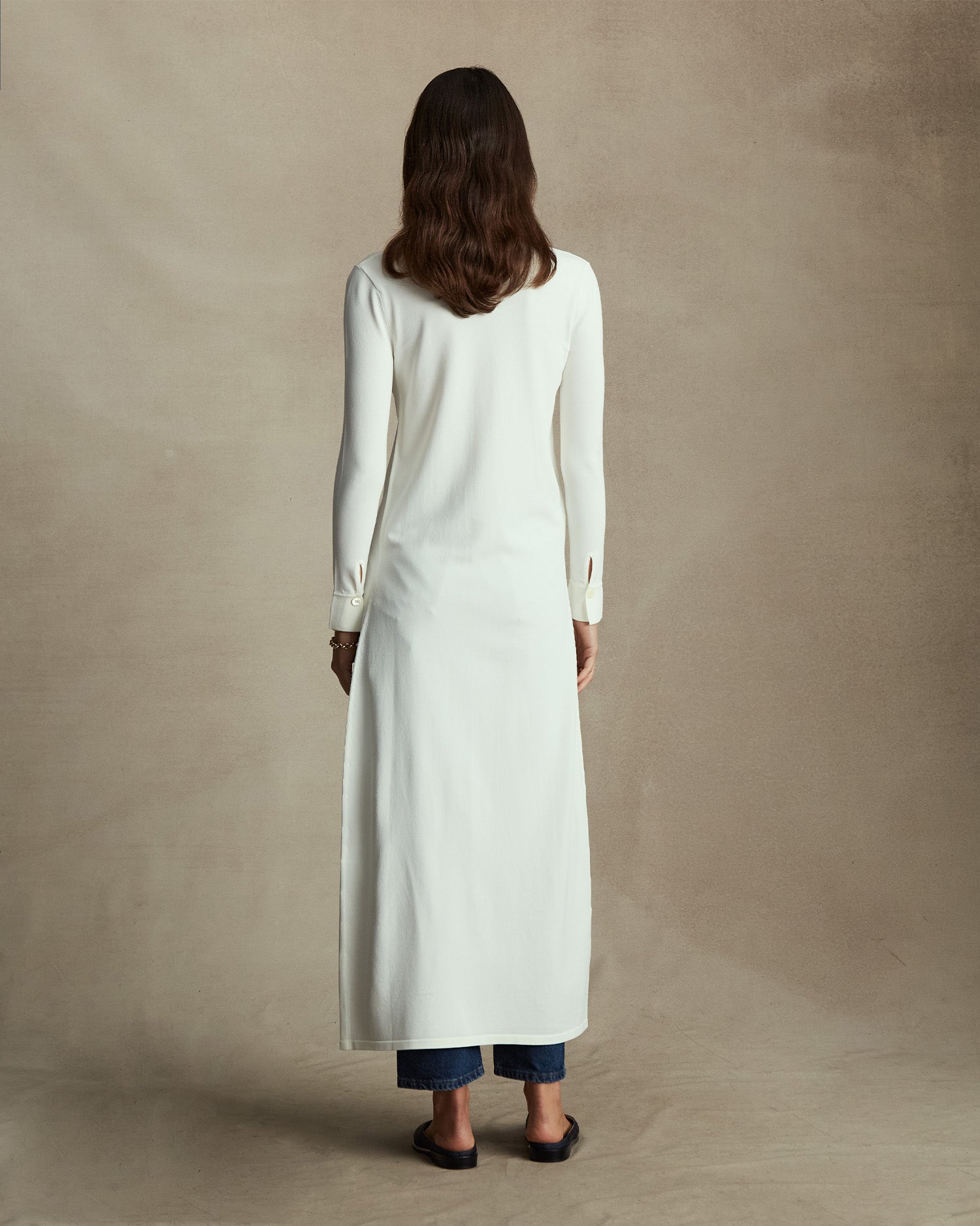 Crepe Knit Shirt Dress - Off White