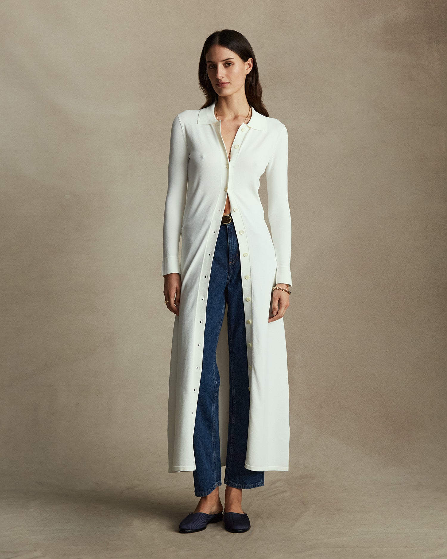 Crepe Knit Shirt Dress - Off White