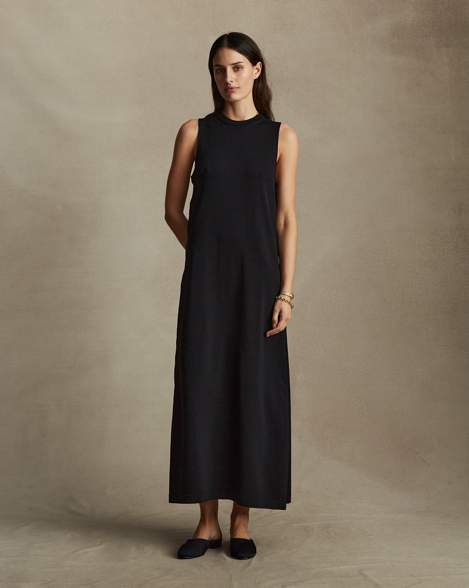 Crepe Knit Button Dress - Black