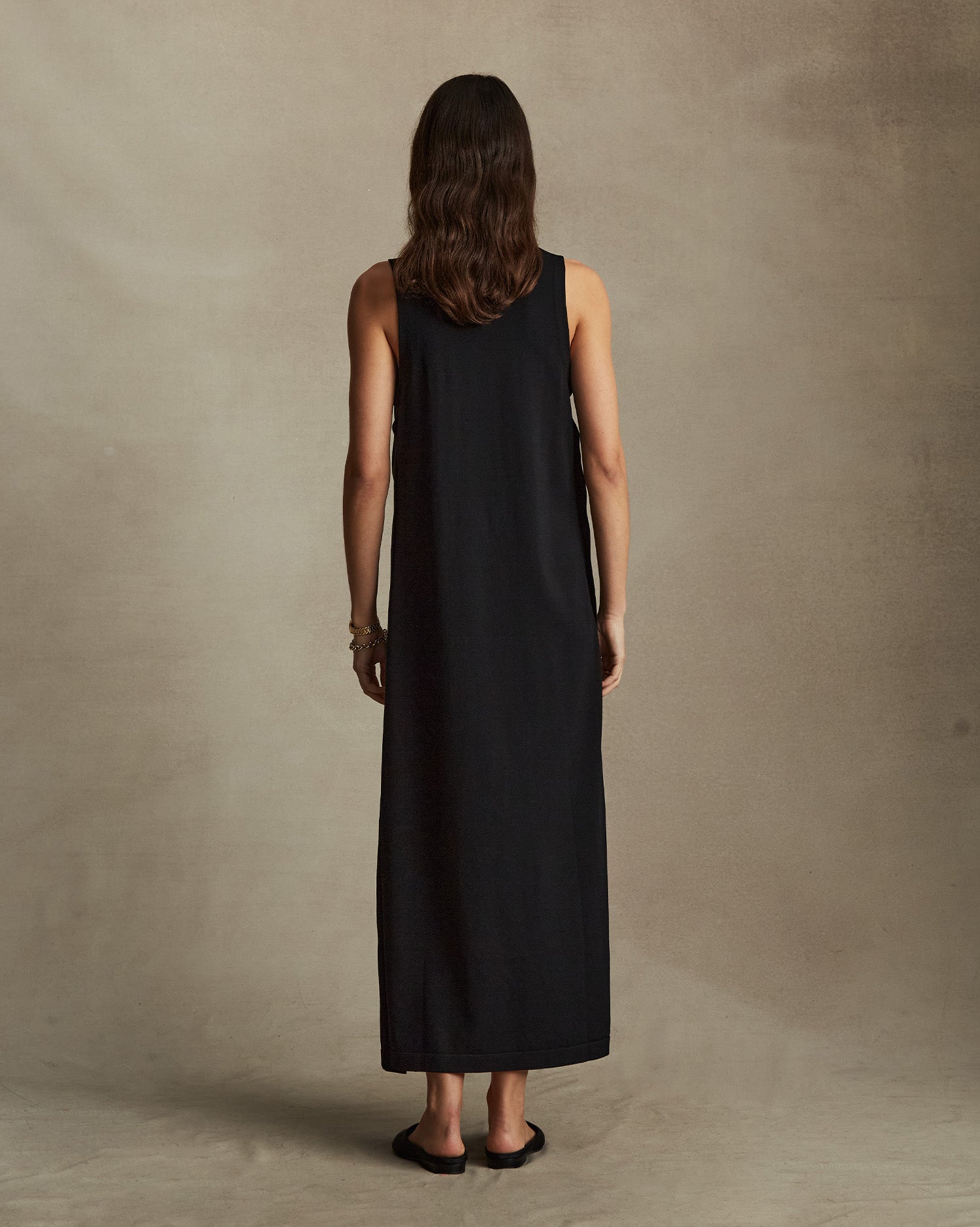Crepe Knit Button Dress - Black