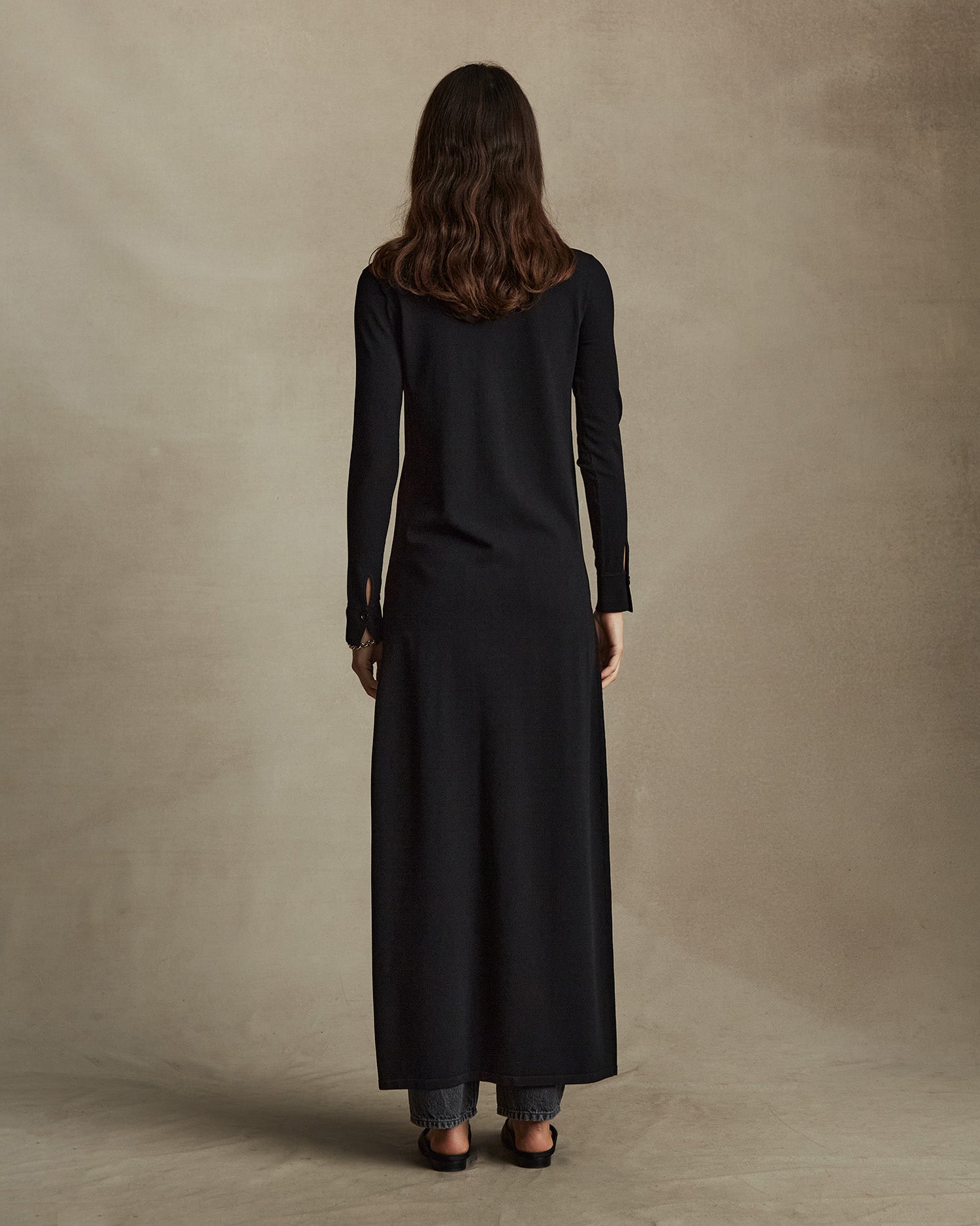 Crepe Knit Shirt Dress - Black