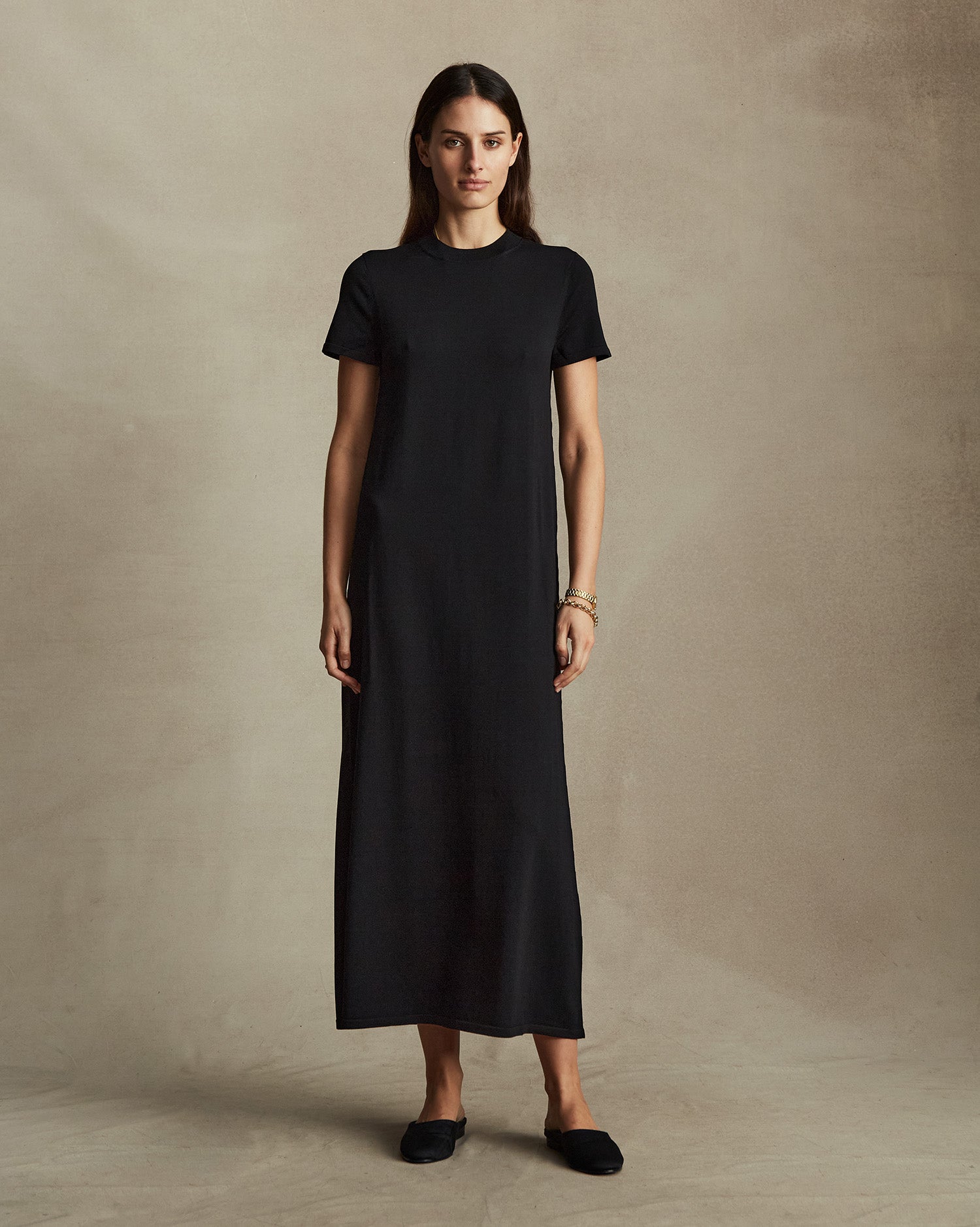 Crepe Knit Tee Dress - Black