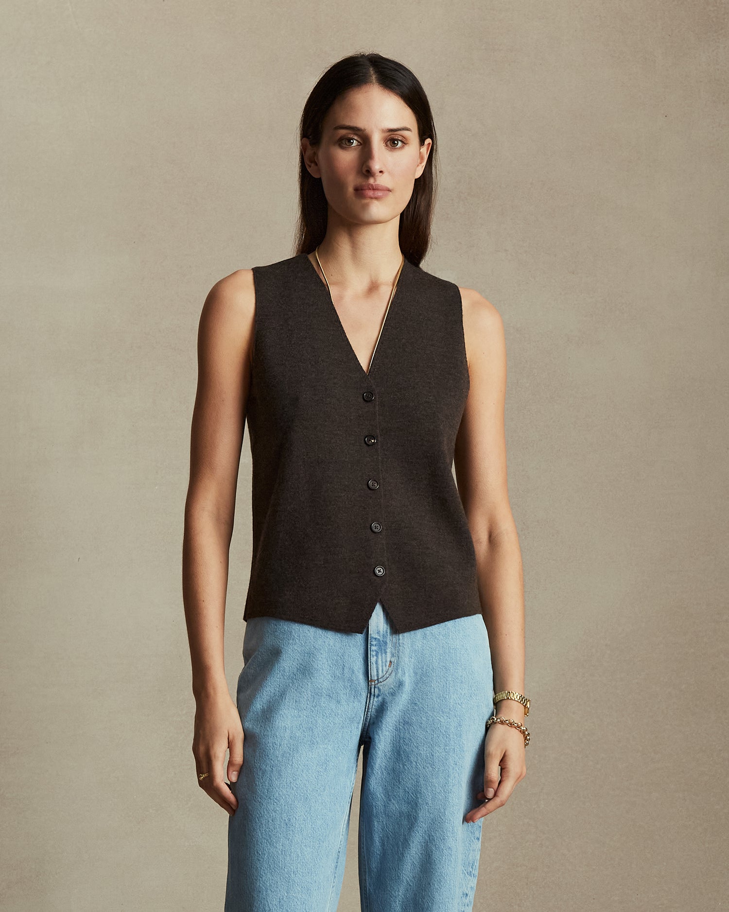 Merino Knit Waistcoat - Chocolate