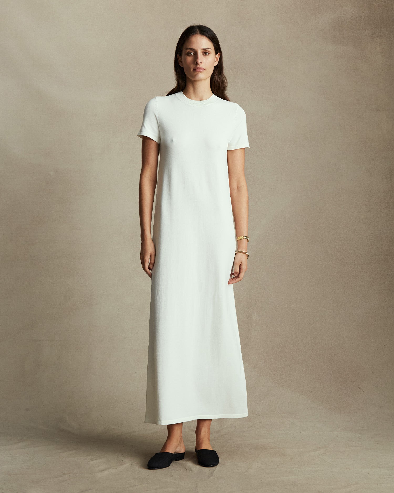Crepe Knit Tee Dress - Off White