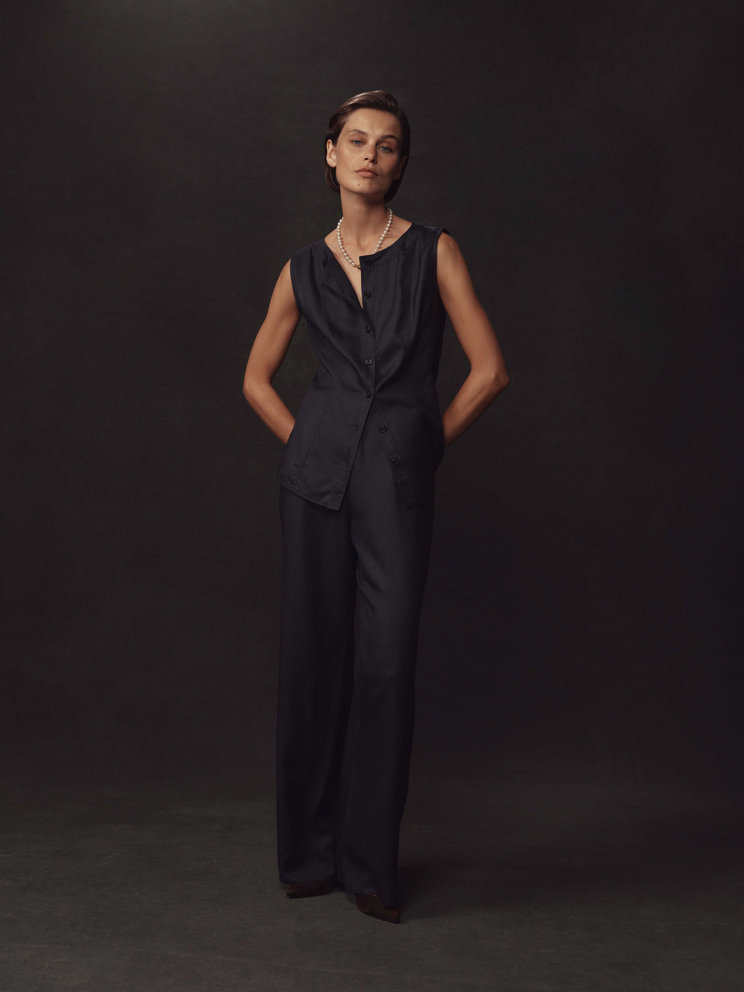 Bodice Top - Navy Dupioni