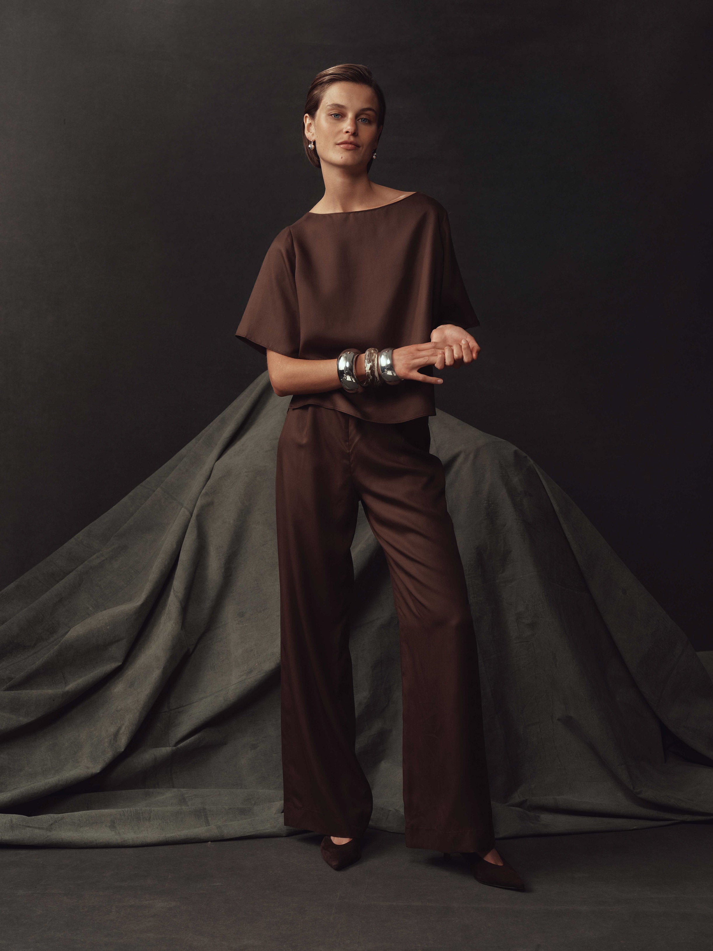 Boat Neck Top - Chocolate Dupioni