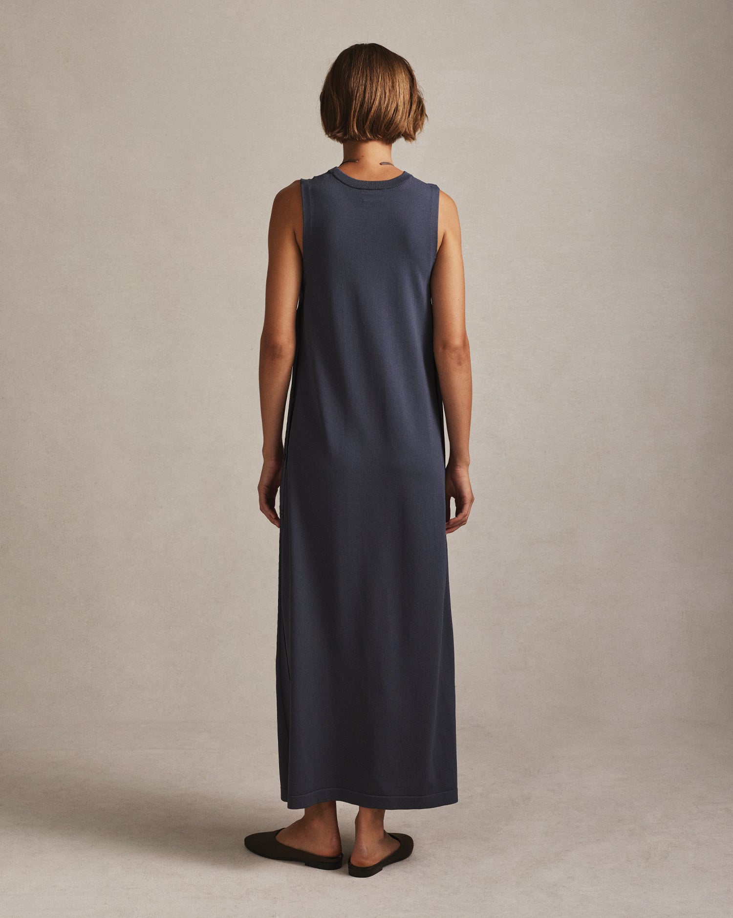 Crepe Knit Button Dress - Oily Blue