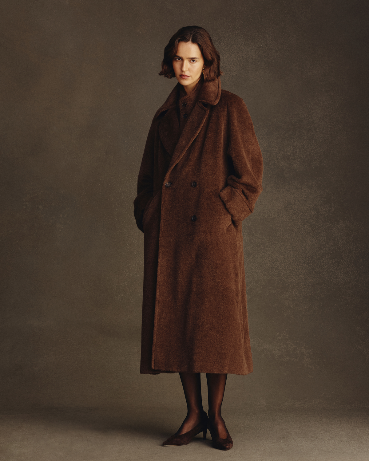 Double Breasted Raglan Overcoat - Brown