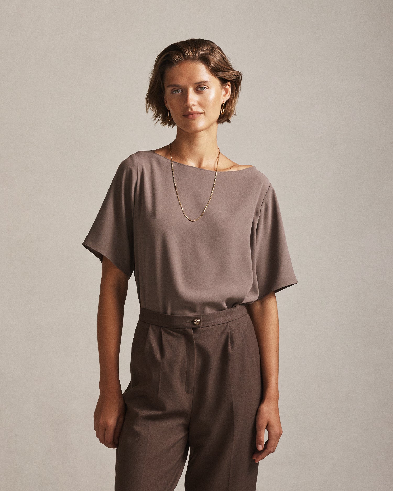 Boat Neck Top - Taupe