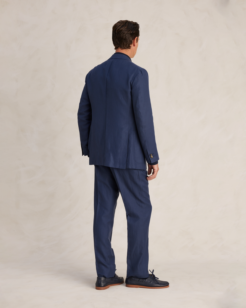 Mid Blue Silk Linen Cotton Single Breasted Suit
