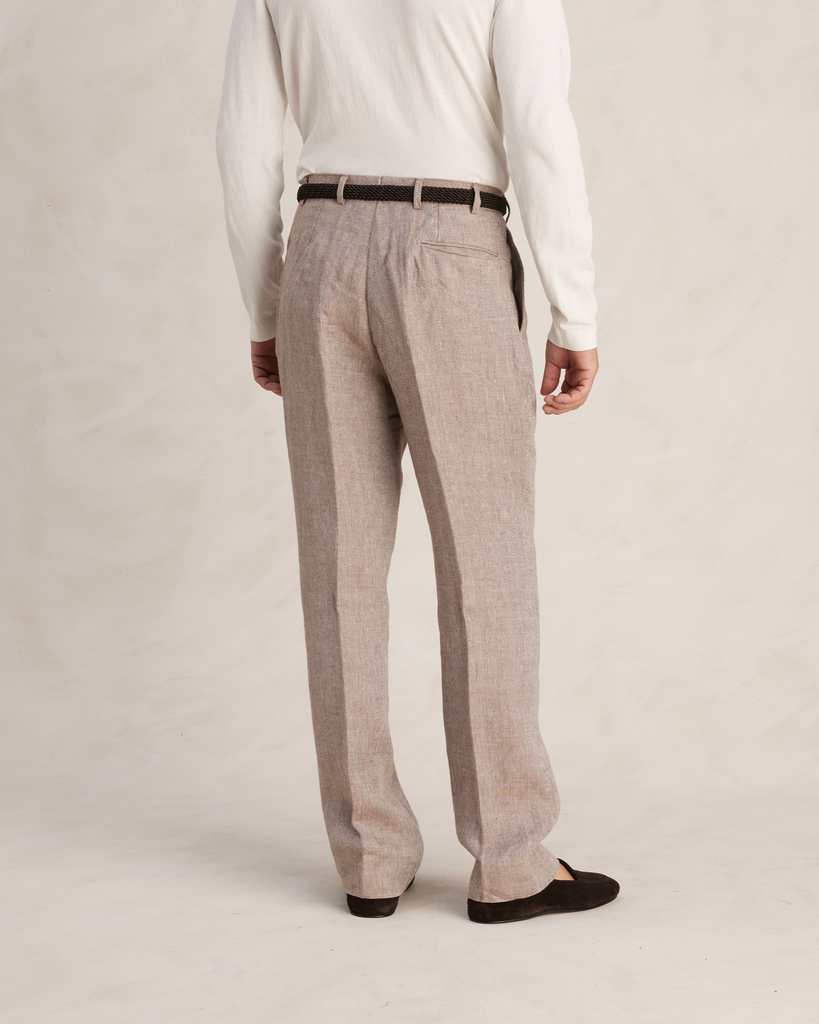 Brown Herringbone Linen Suit