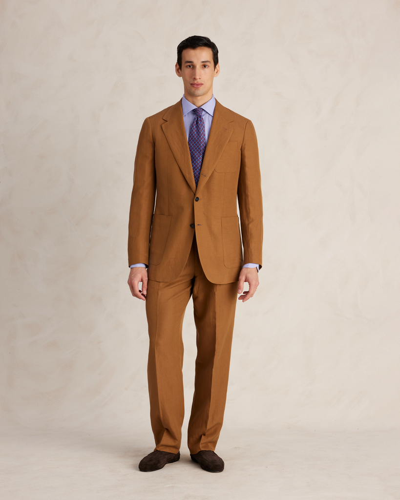 Tobacco Silk Linen Cotton Single Breasted Suit