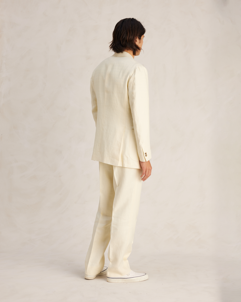 Cream Herringbone Linen Single Breasted Suit