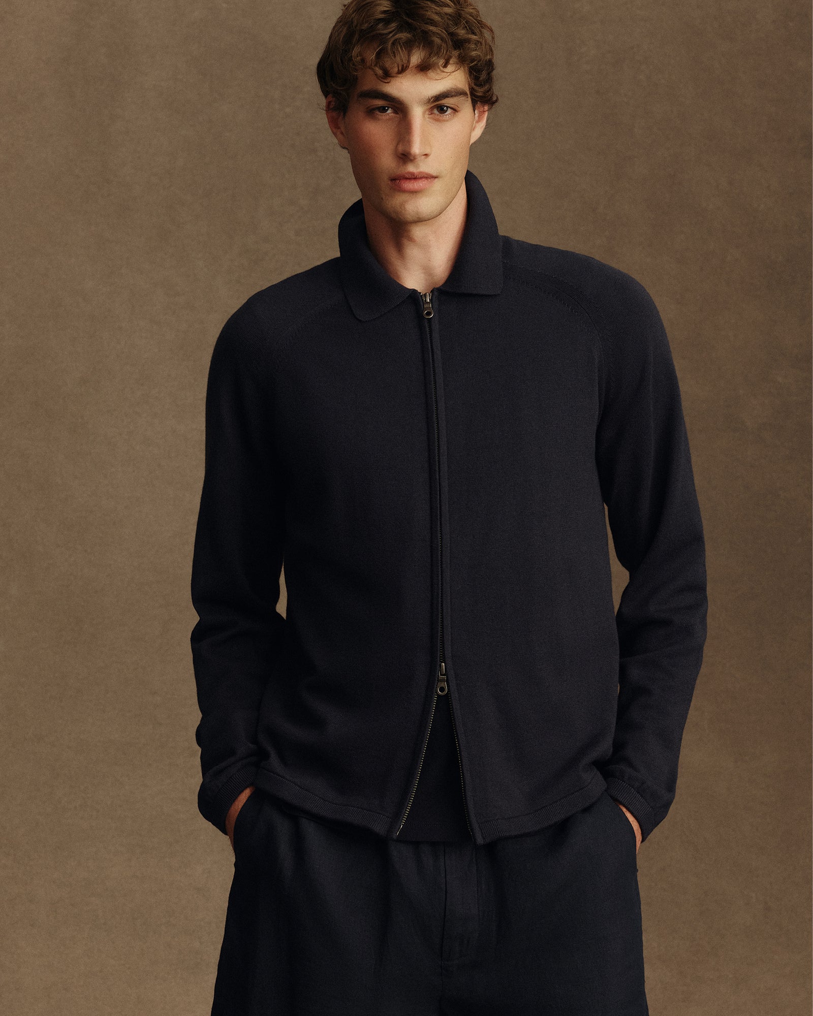 Andretti Zip Up Cardigan - Navy