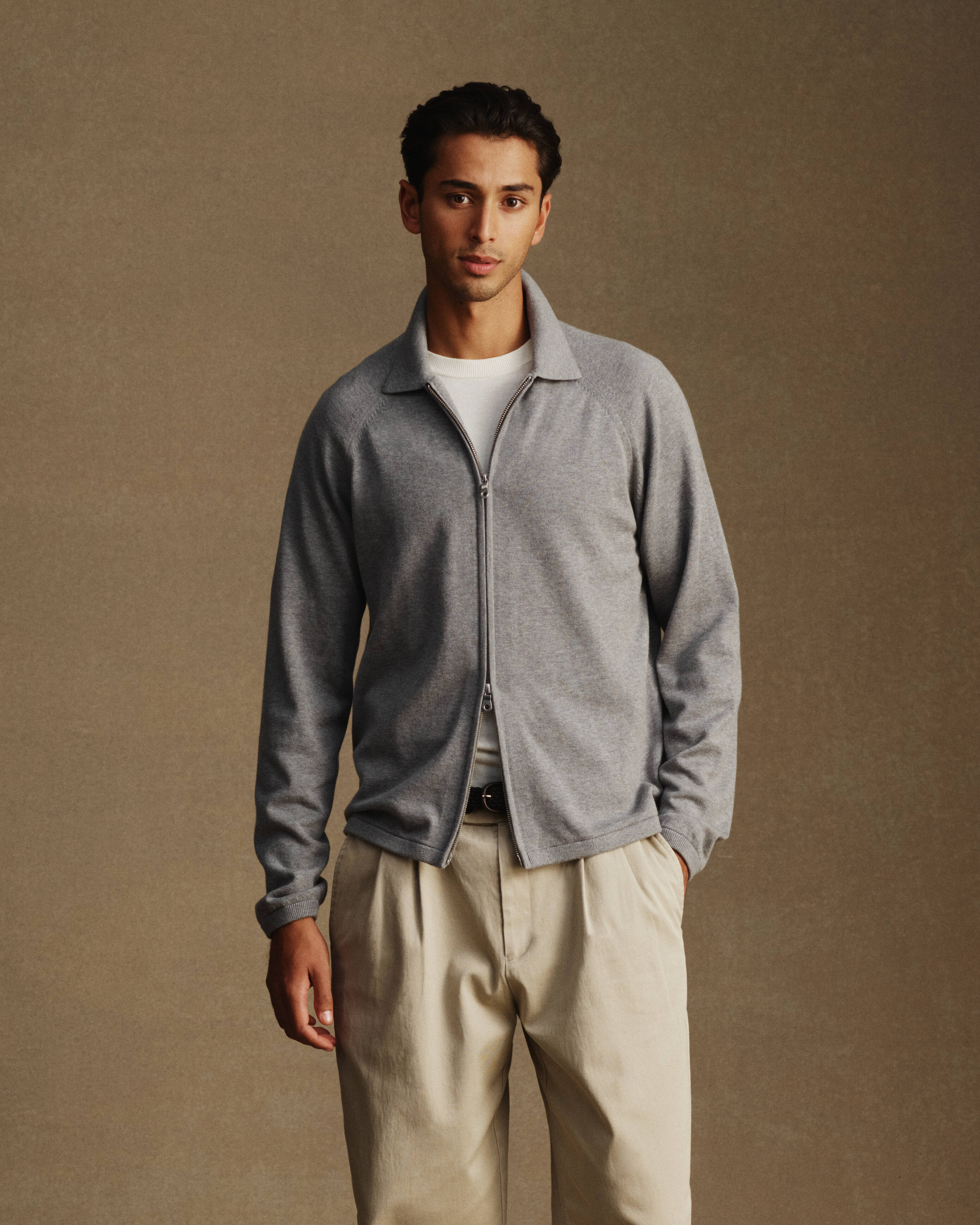 Andretti Zip Up Cardigan - Grey Marle