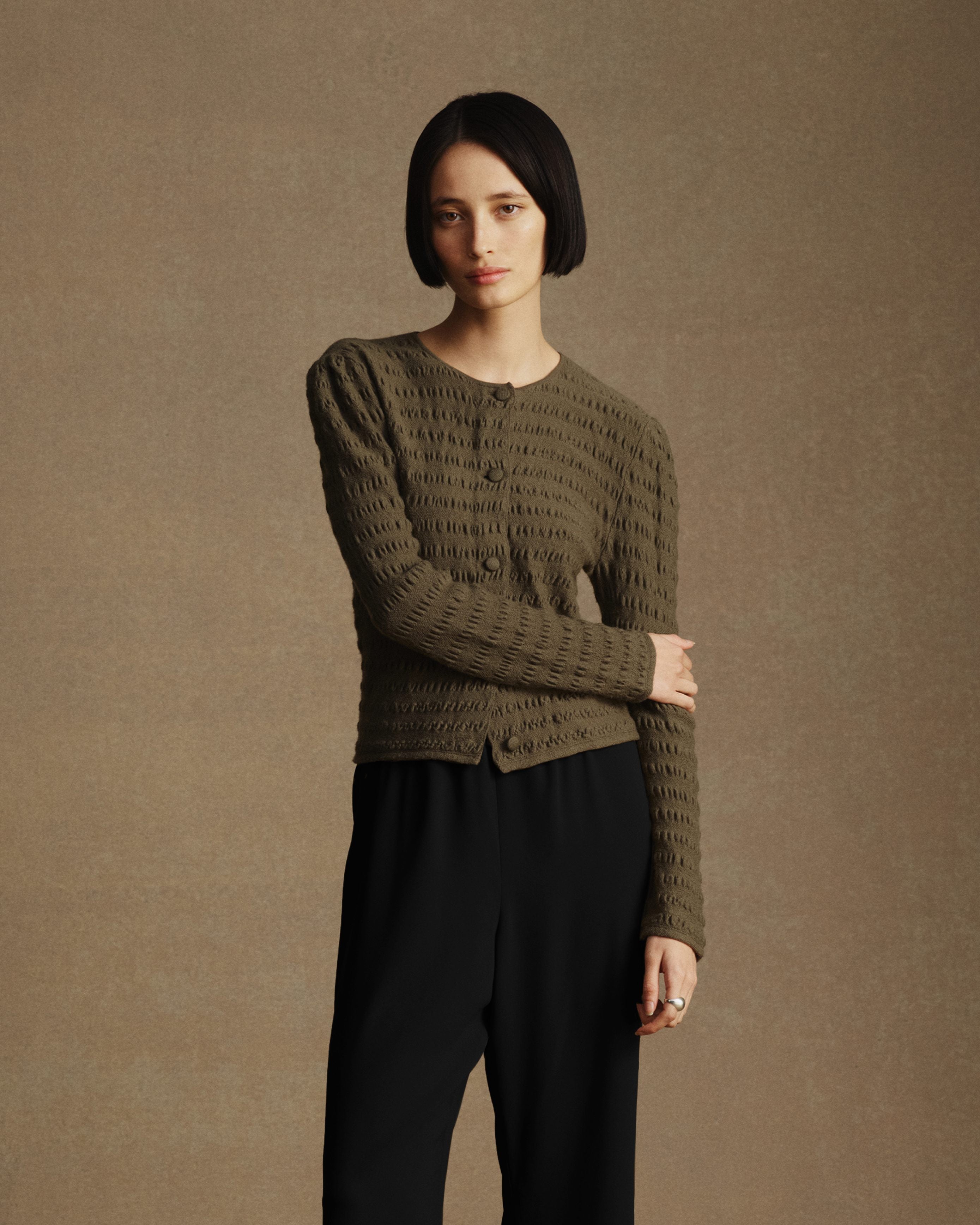 Annie Seersucker Cardigan - Moss