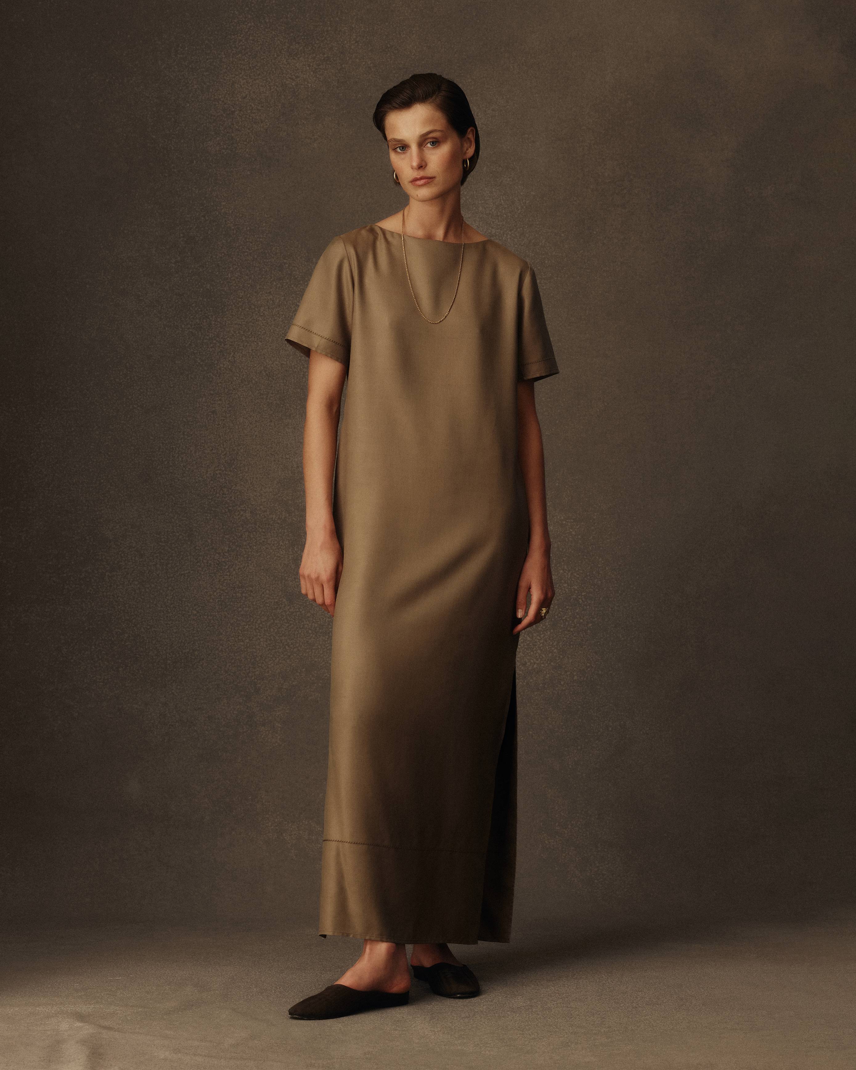 Audrey Dress - Taupe Dupioni