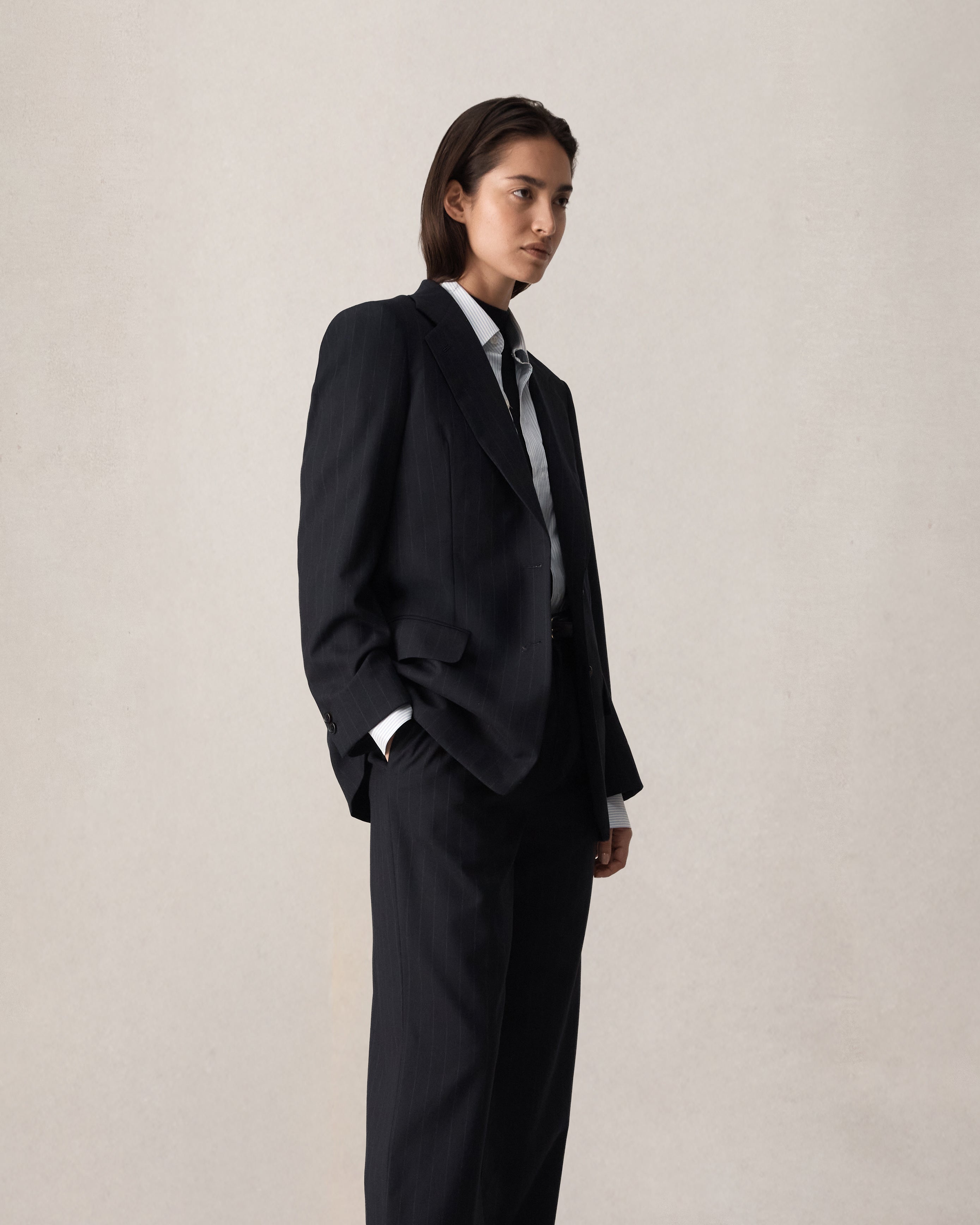 Ava Blazer - Navy Pinstripe