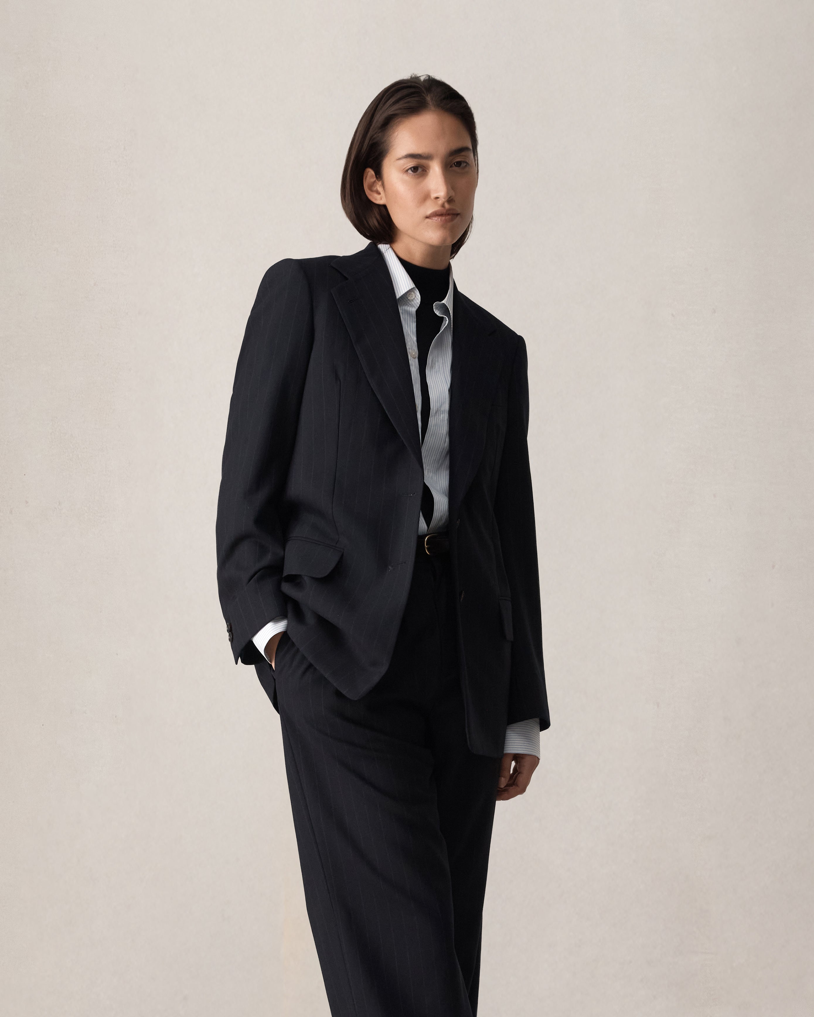 Ava Blazer - Navy Pinstripe