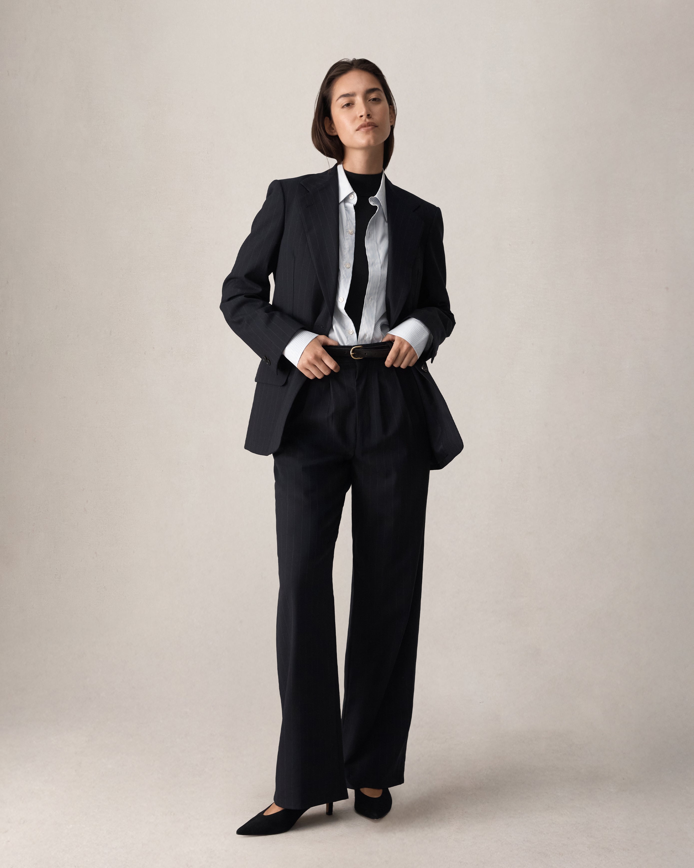 Ava Blazer - Navy Pinstripe