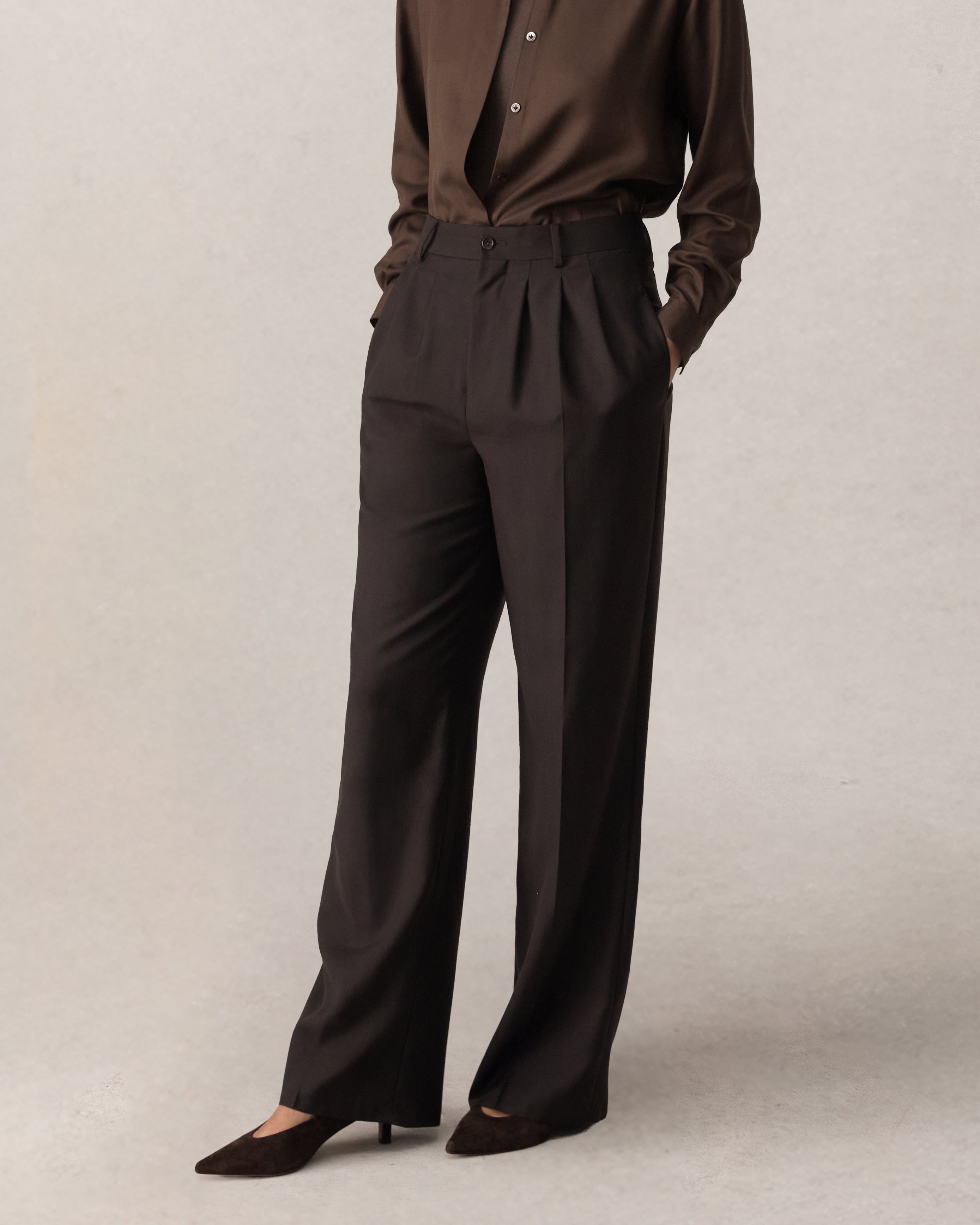 Ava Pleated Trouser - Espresso