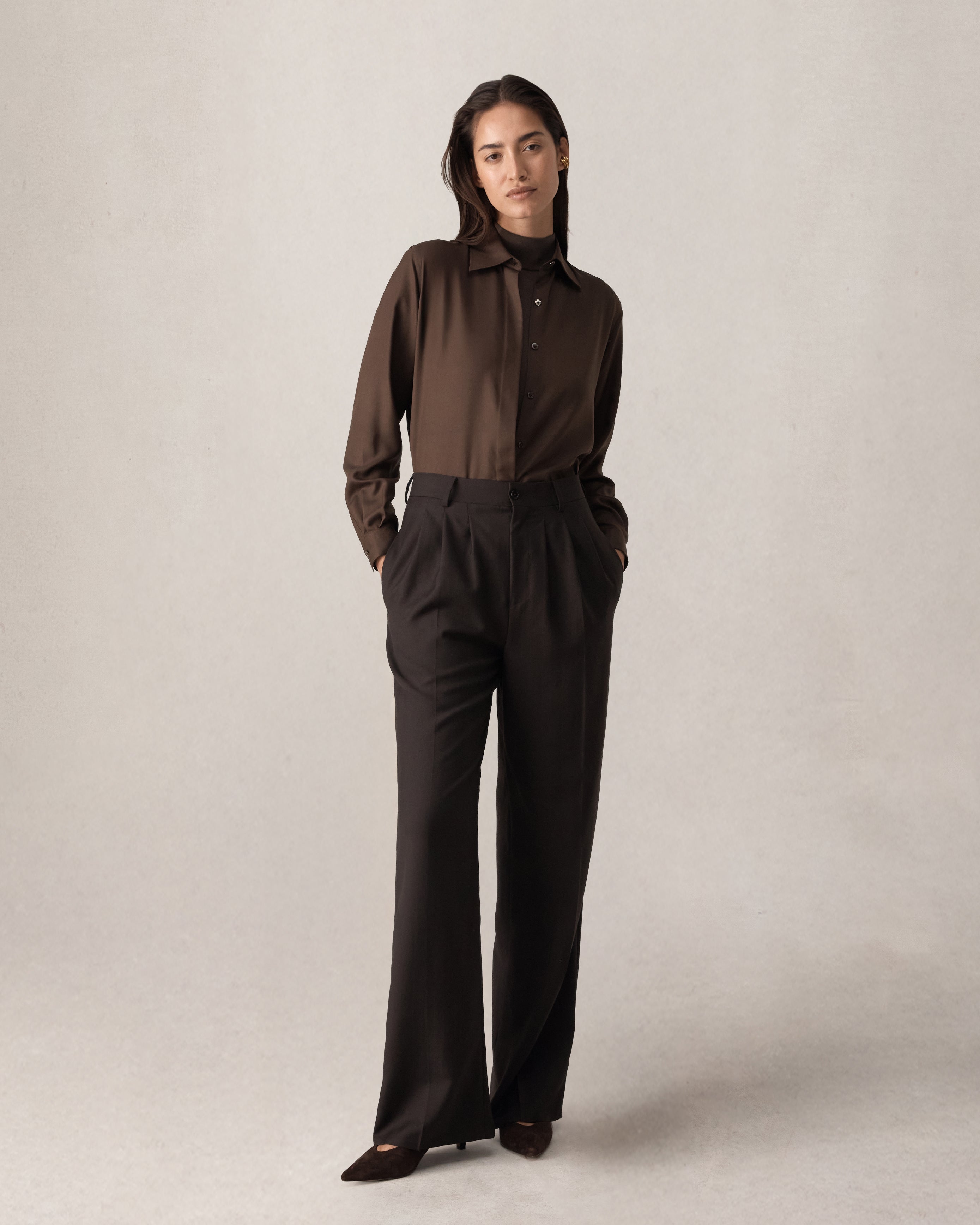 Ava Pleated Trouser - Espresso