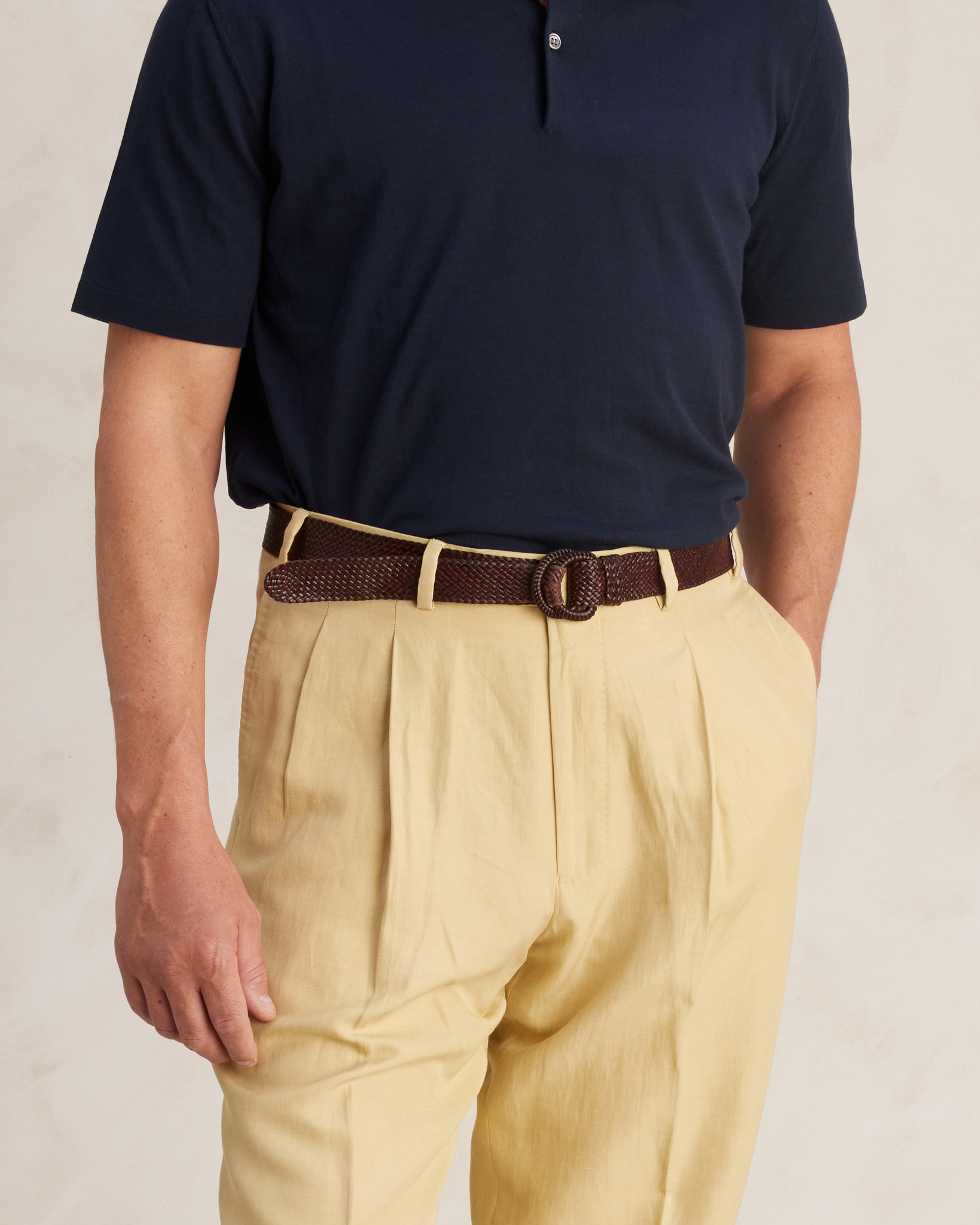 Braided Kangaroo Leather Belt - Brown