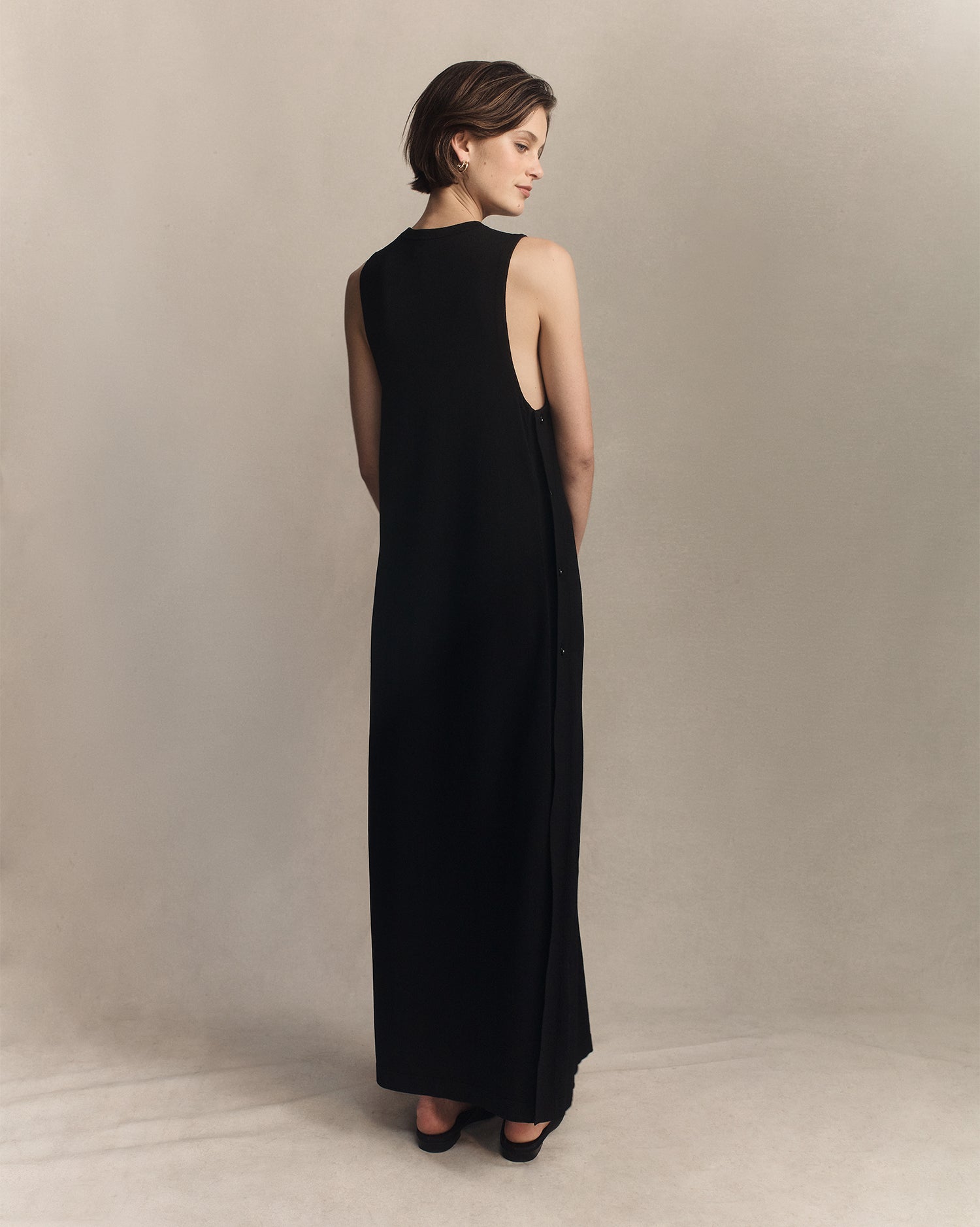Crepe Knit Button Dress - Black