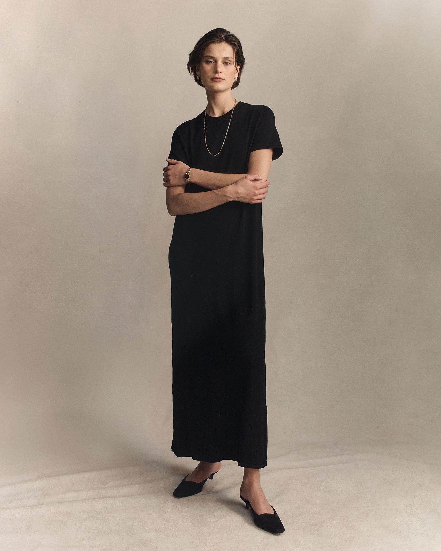 Crepe Knit Tee Dress - Black