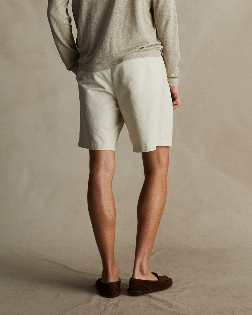 Beige Flat Front Chino Shorts