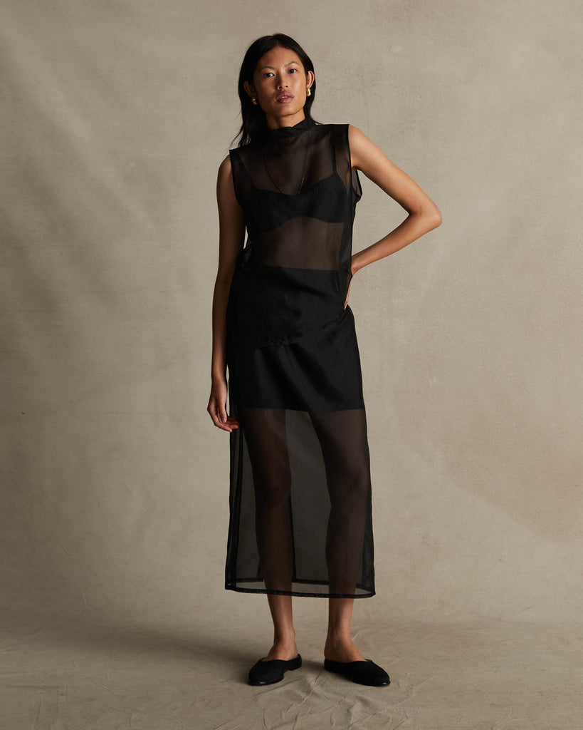 Black Silk Organza Devon Skirt