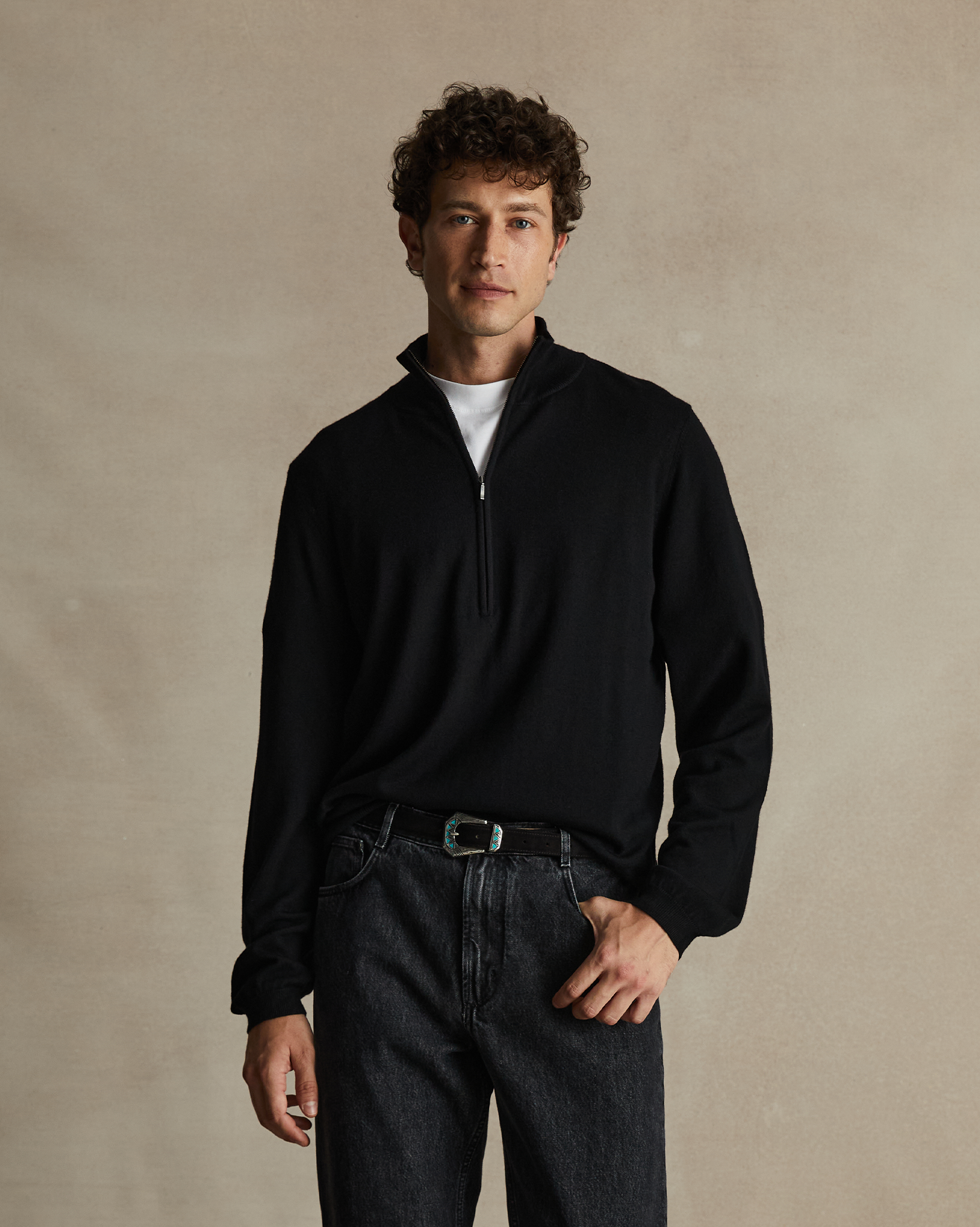 Merino Quarter Zip - Black