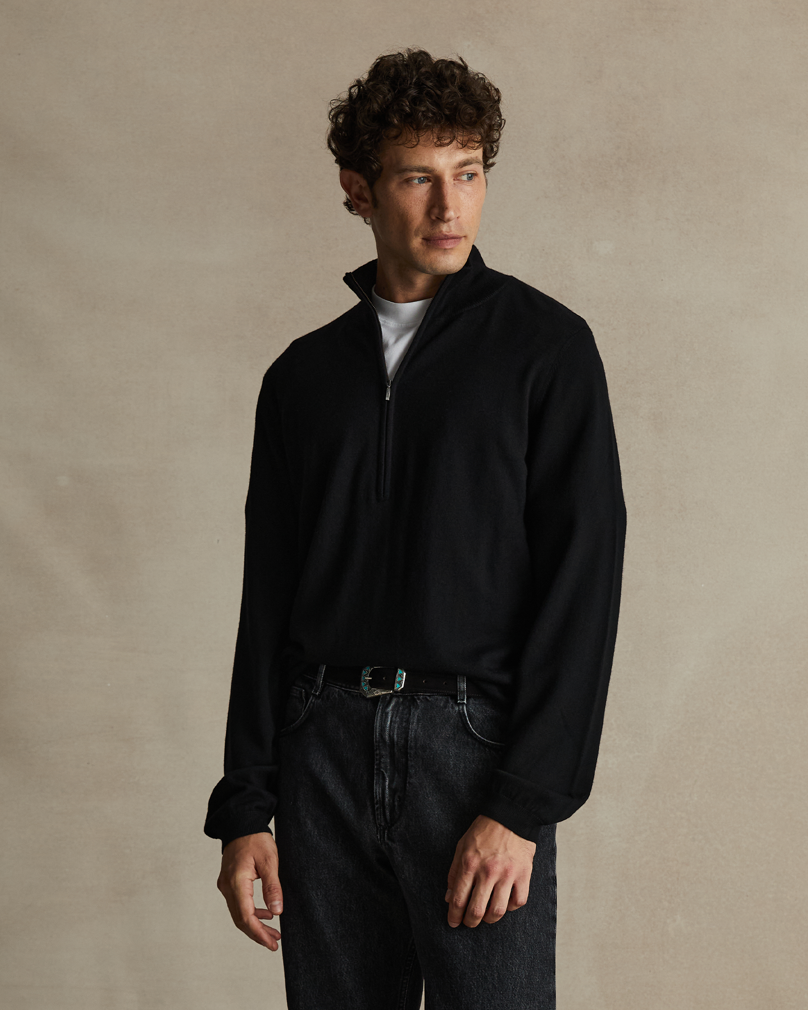 Merino Quarter Zip - Black