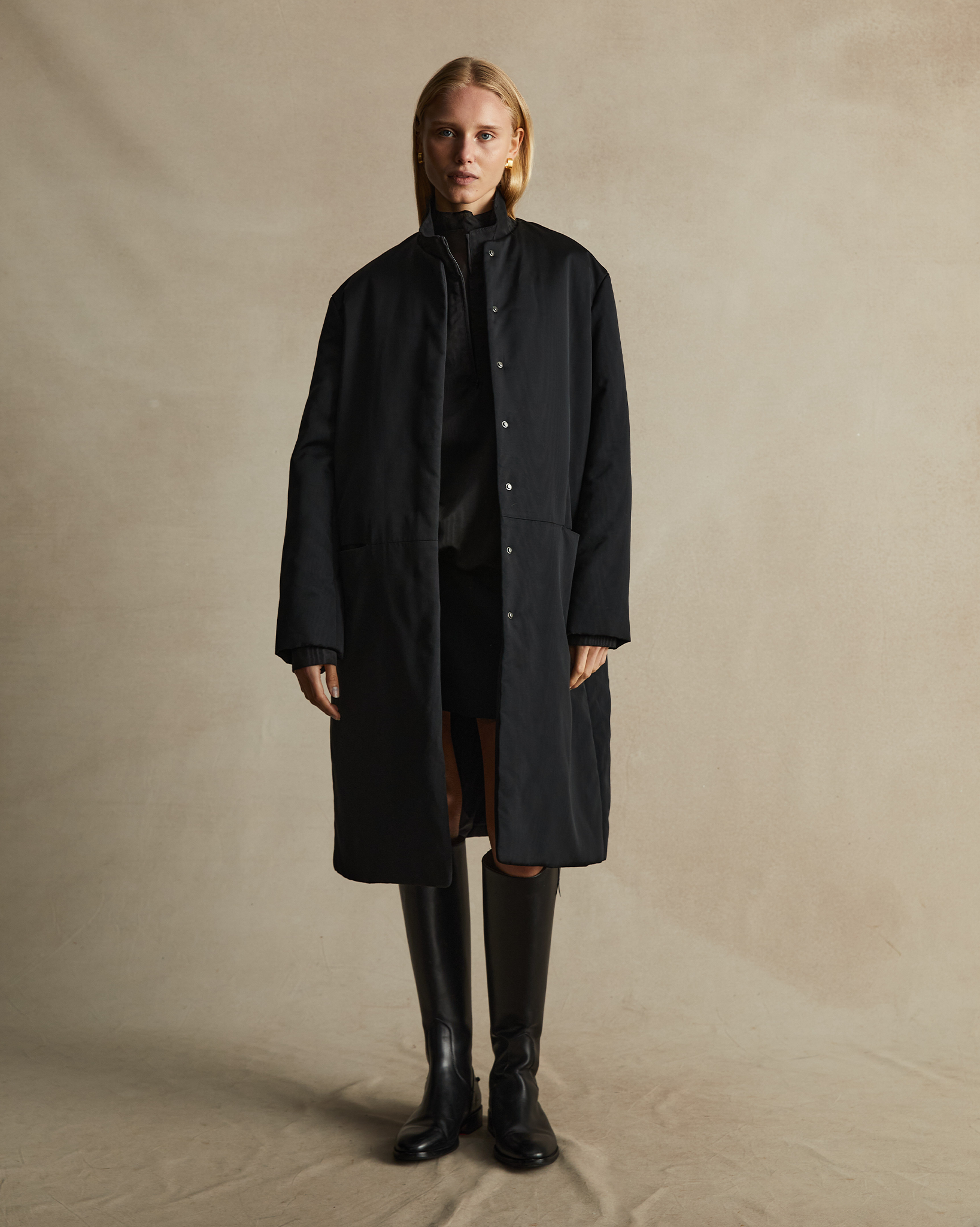 Black Moire Padded Coat