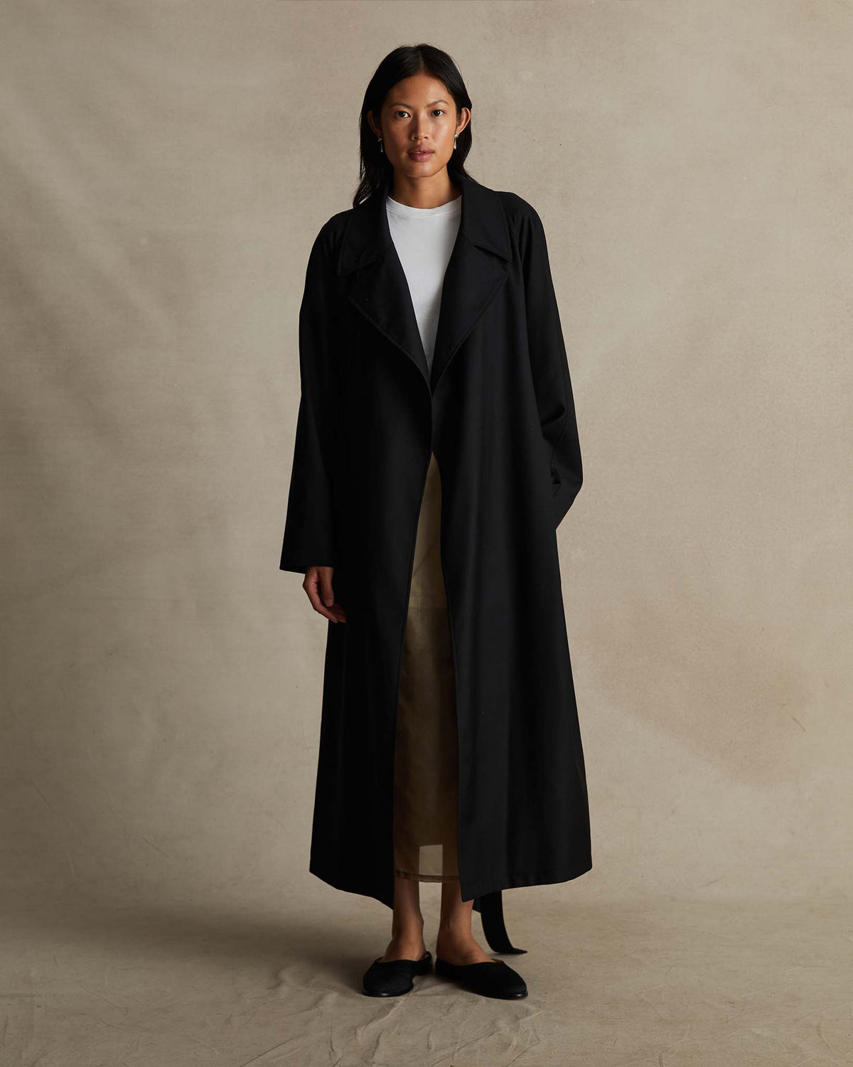 Black Wool Trench Coat - Main Image